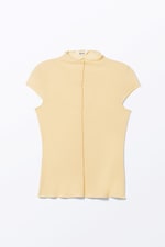 Light Yellow - Fitted Cap-Sleeved Mock-Turtleneck T-shirt - 0