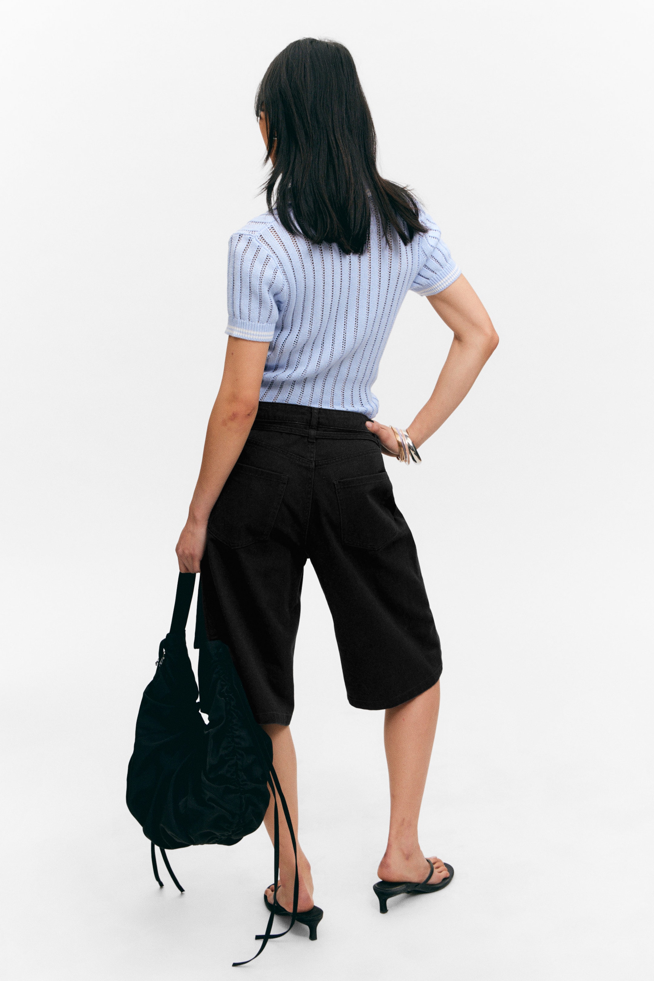 Svart - Cargo jorts i bomulls-twill med låg midja - 2