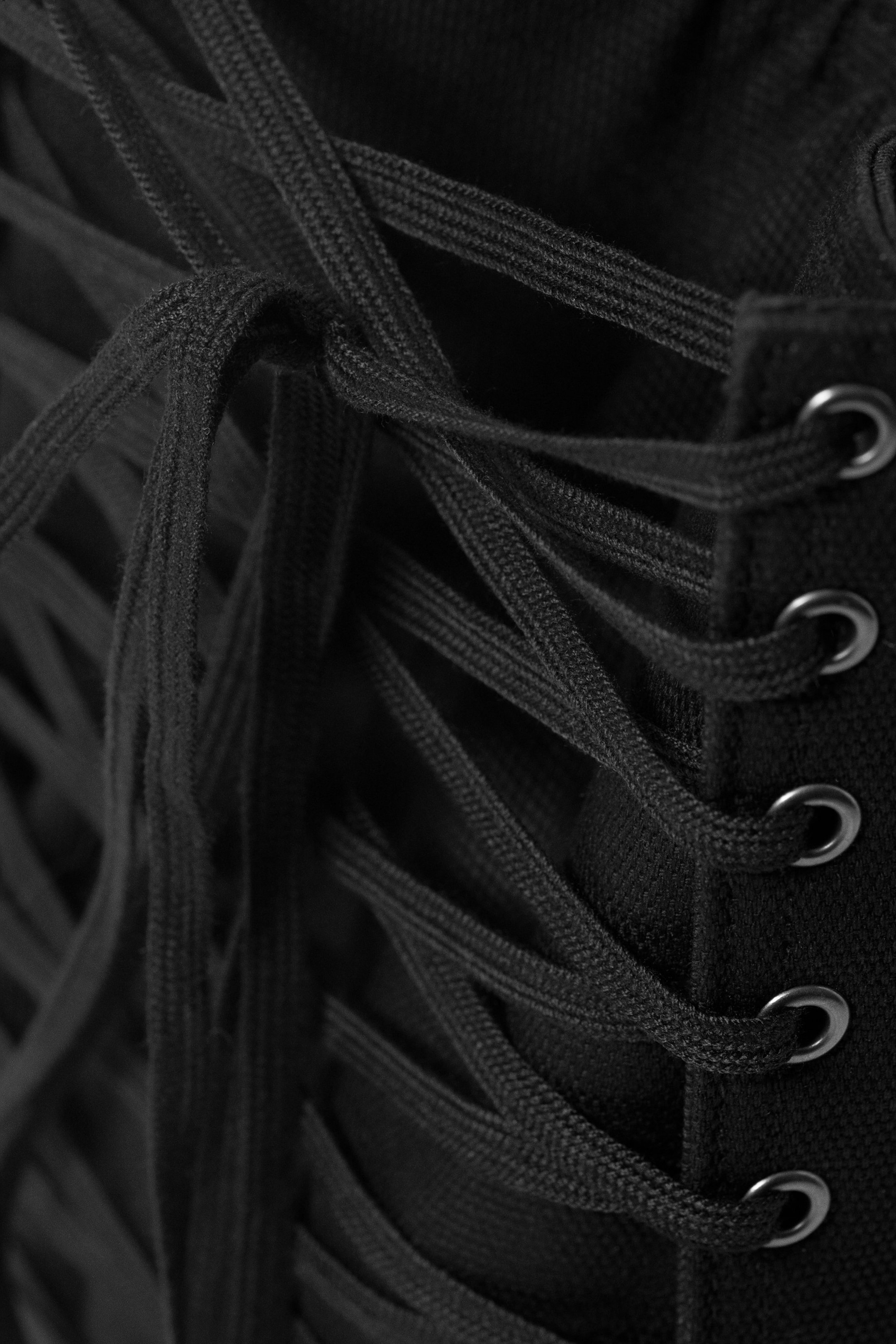 Black - Lacing Cotton Handbag - 2