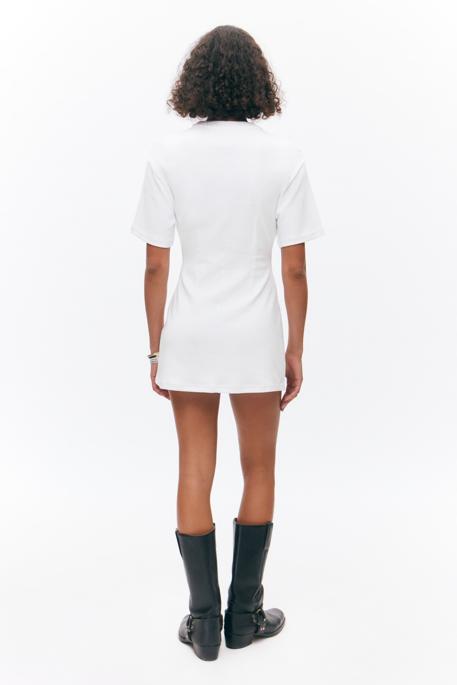 Structured Mini T-shirt Dress - White/Blue/Black - 3