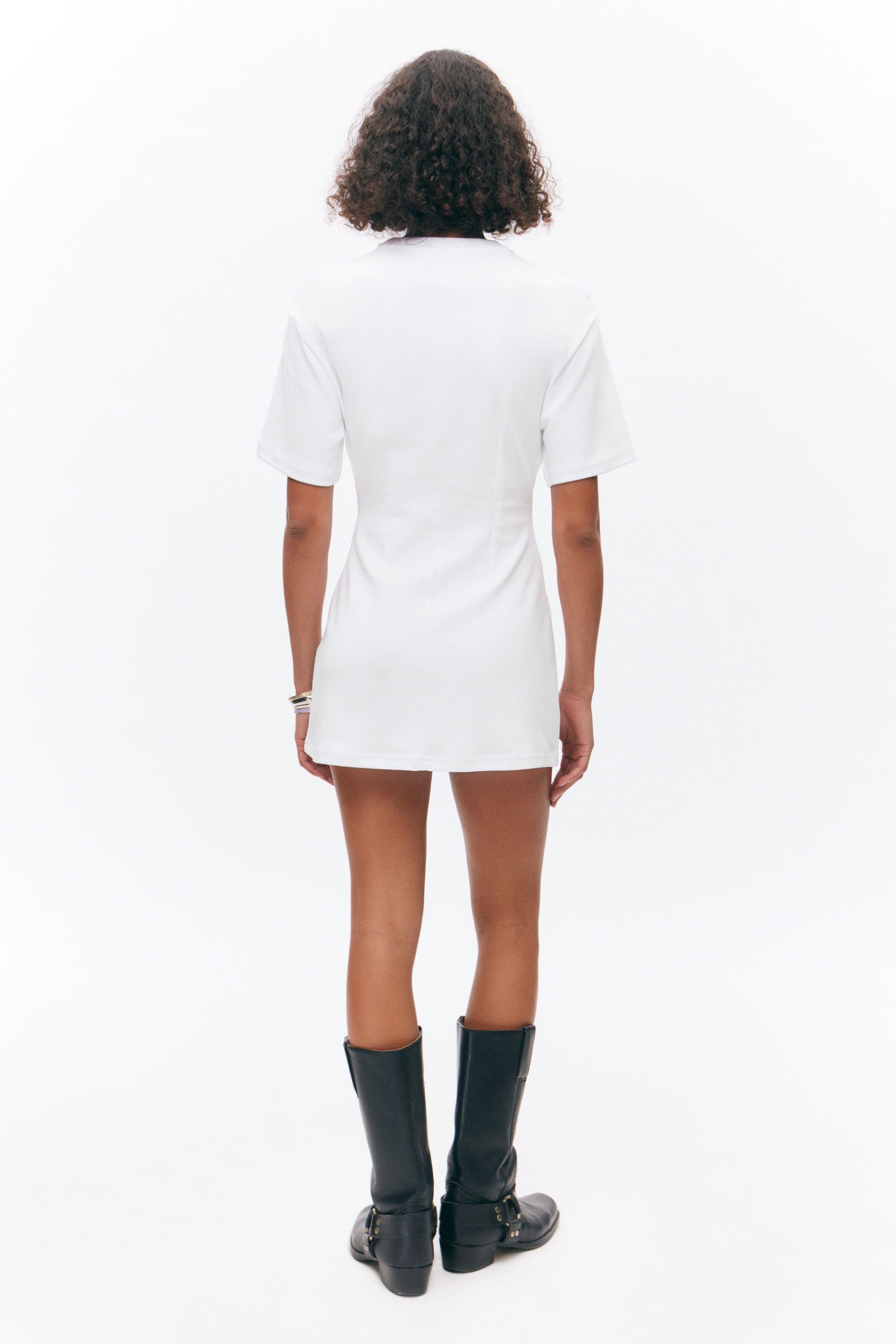 Weiß - Strukturiertes Mini-T-Shirt-Kleid - 2