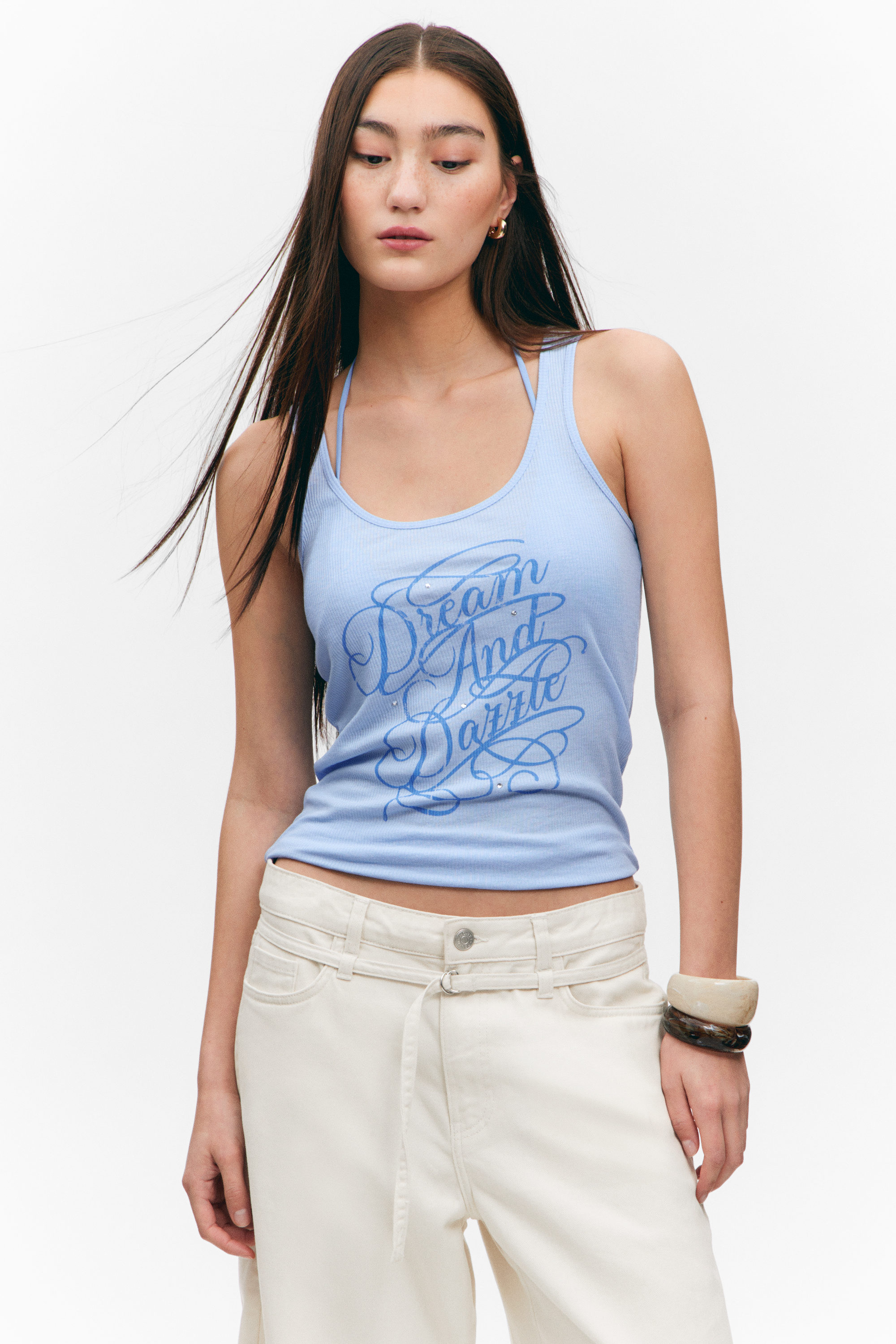 Light Blue - Dream & dazzle - Printed Fitted Tank Top - 1