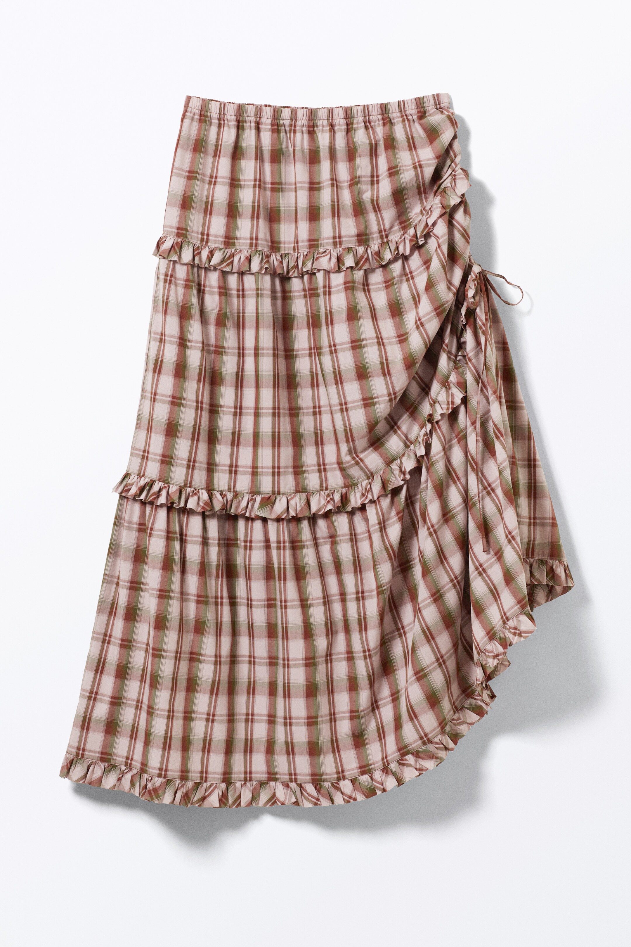 Visa större bild: Maxikjol med volang i bomull - Rutig rosa - DAM | H&M SE 5