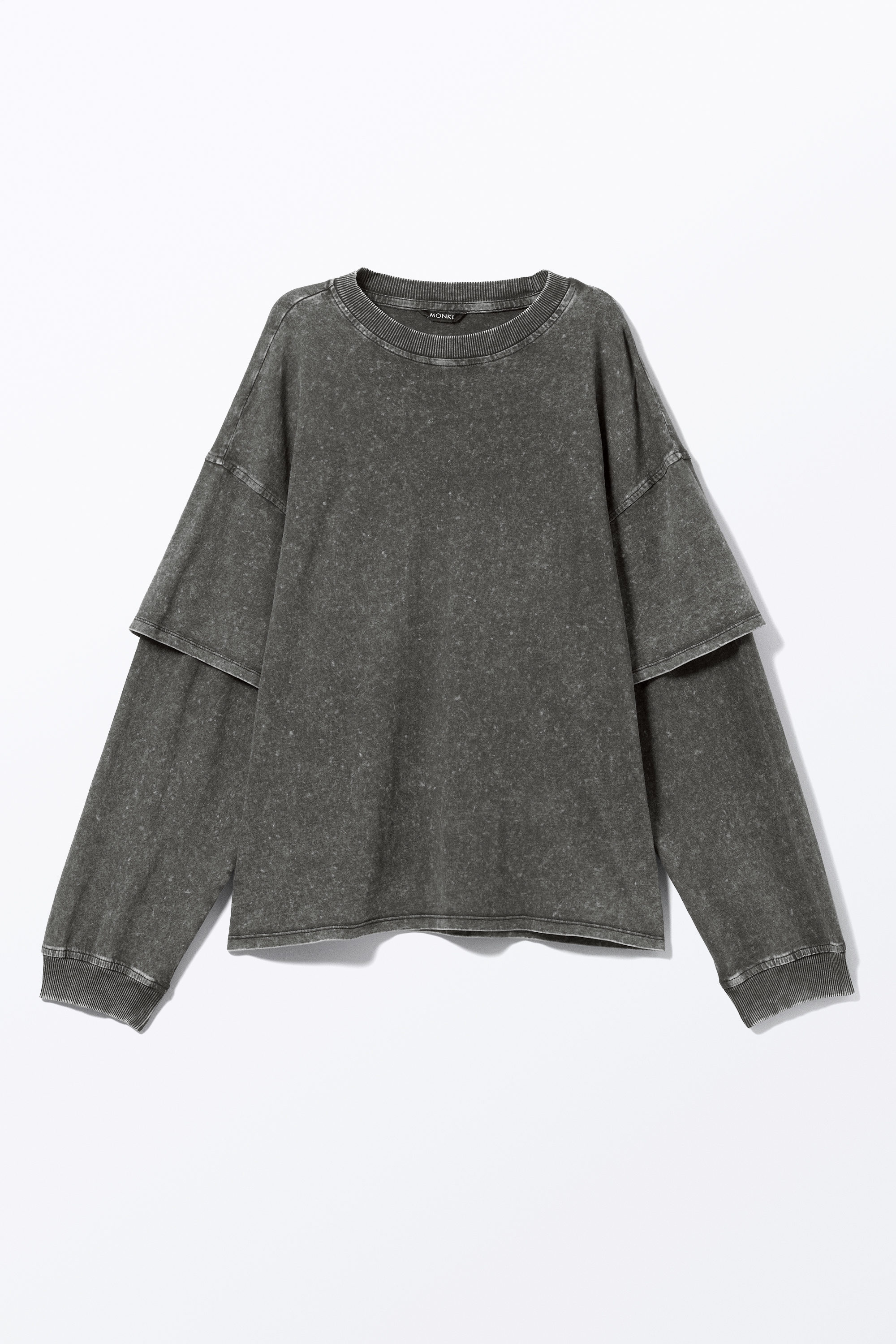 Washed Black - Long-Sleeved Double-Layered Oversized T-shirt - 3