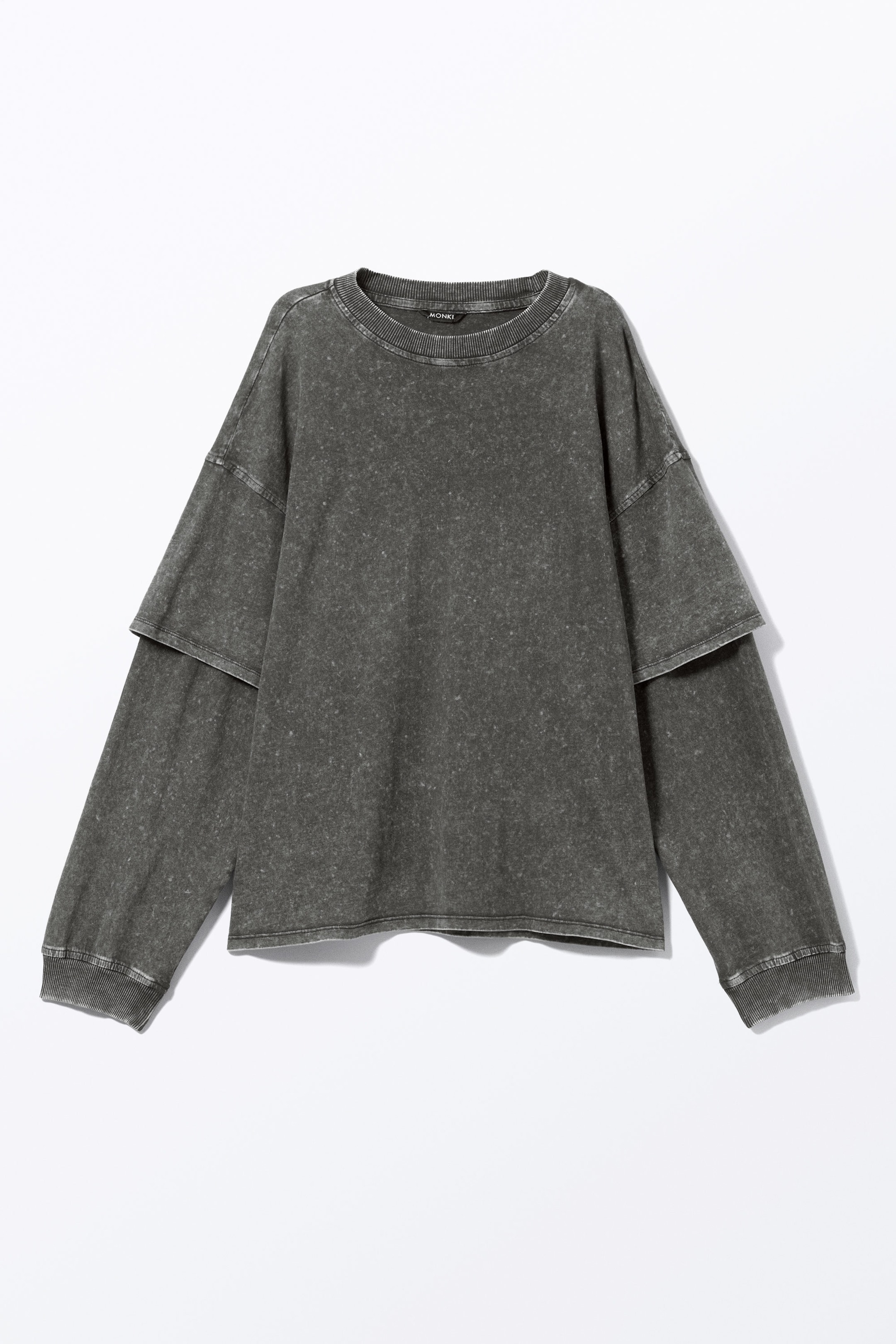 Washed Black - Long-Sleeved Double-Layered Oversized T-shirt - 0