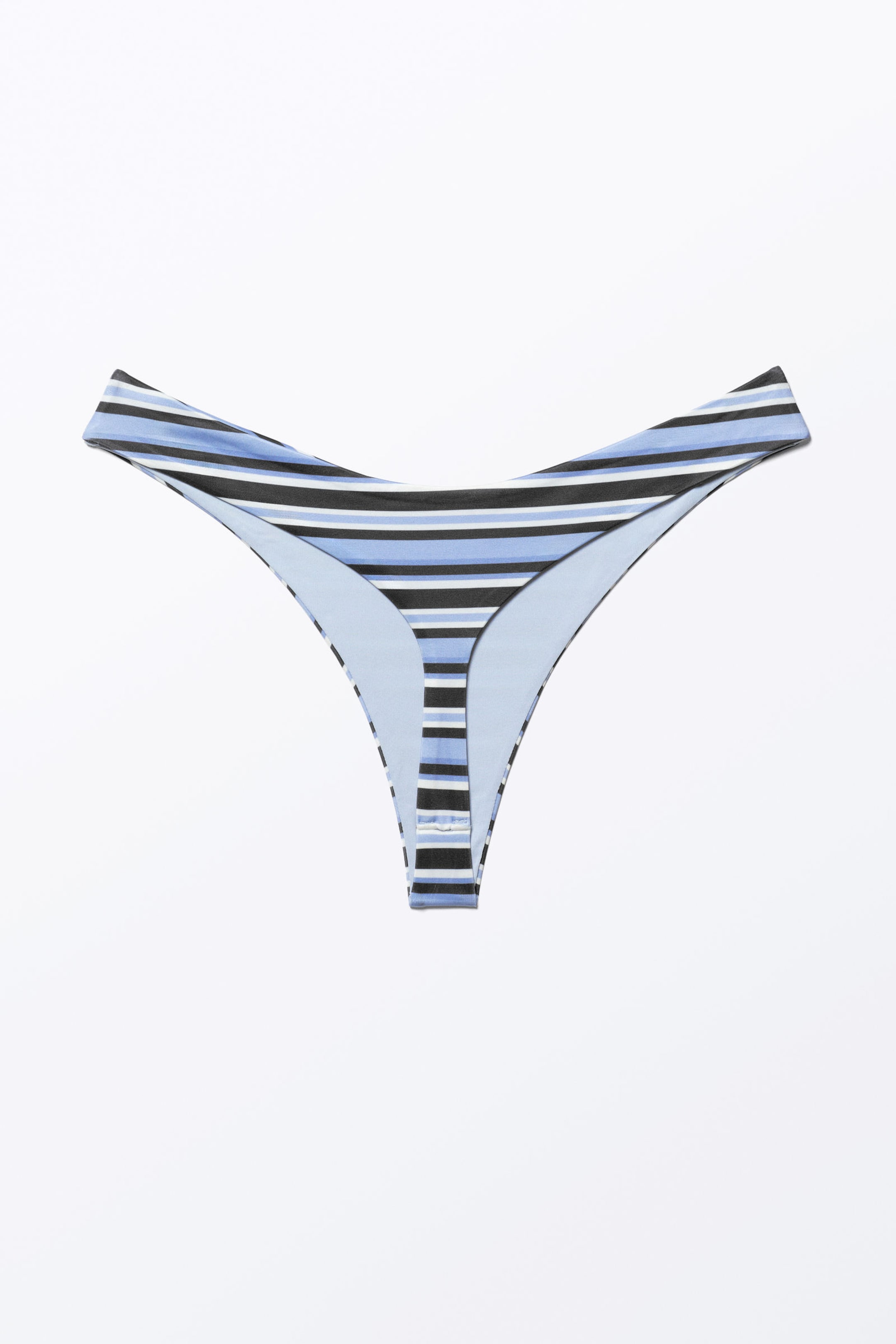 Striped Blue - V-Shaped Thong Bikini Bottoms - 4