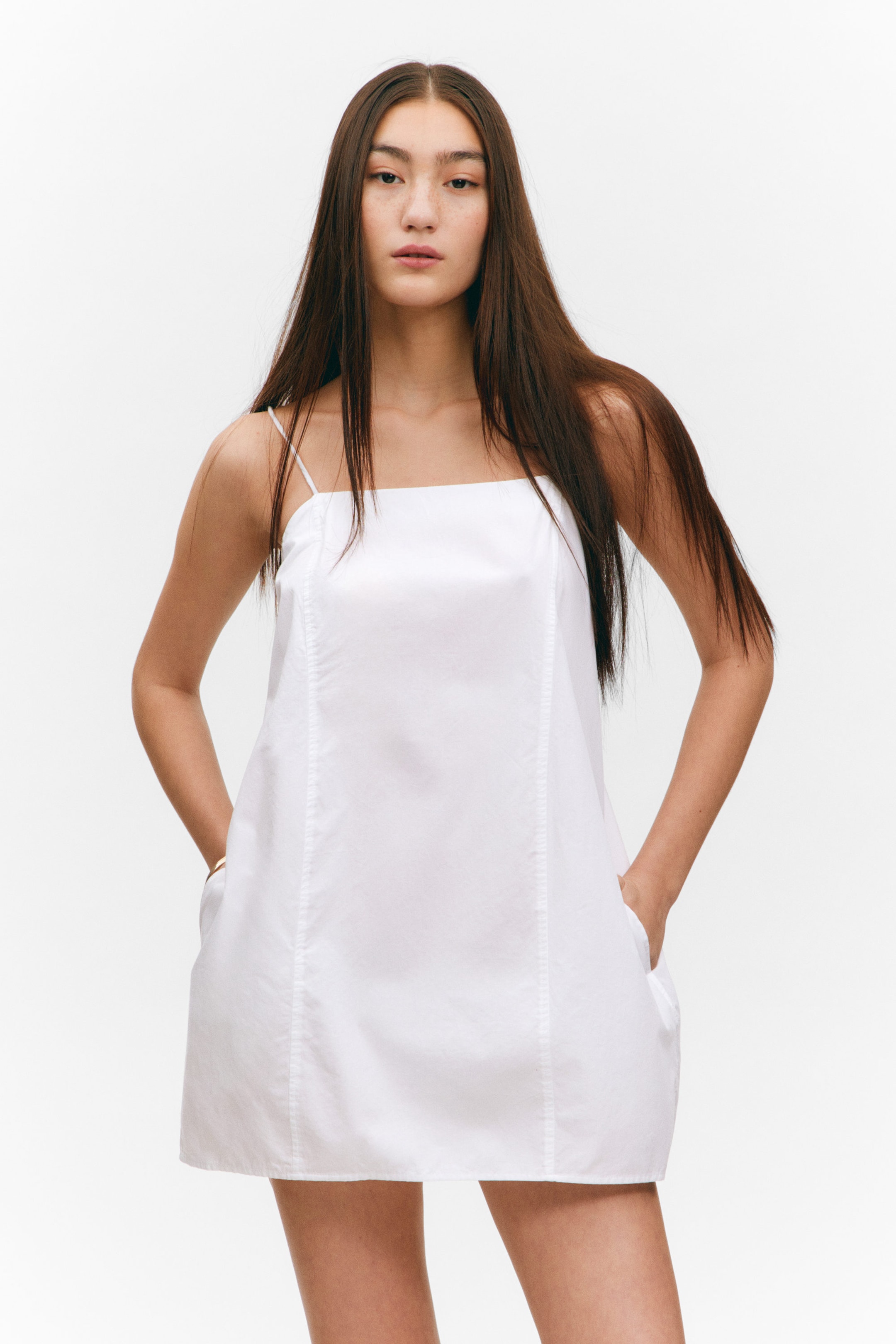 White - Tie-Back Twill Mini Dress - 2