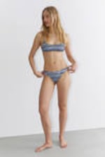 Striped Blue - V-Shaped Thong Bikini Bottoms - 0
