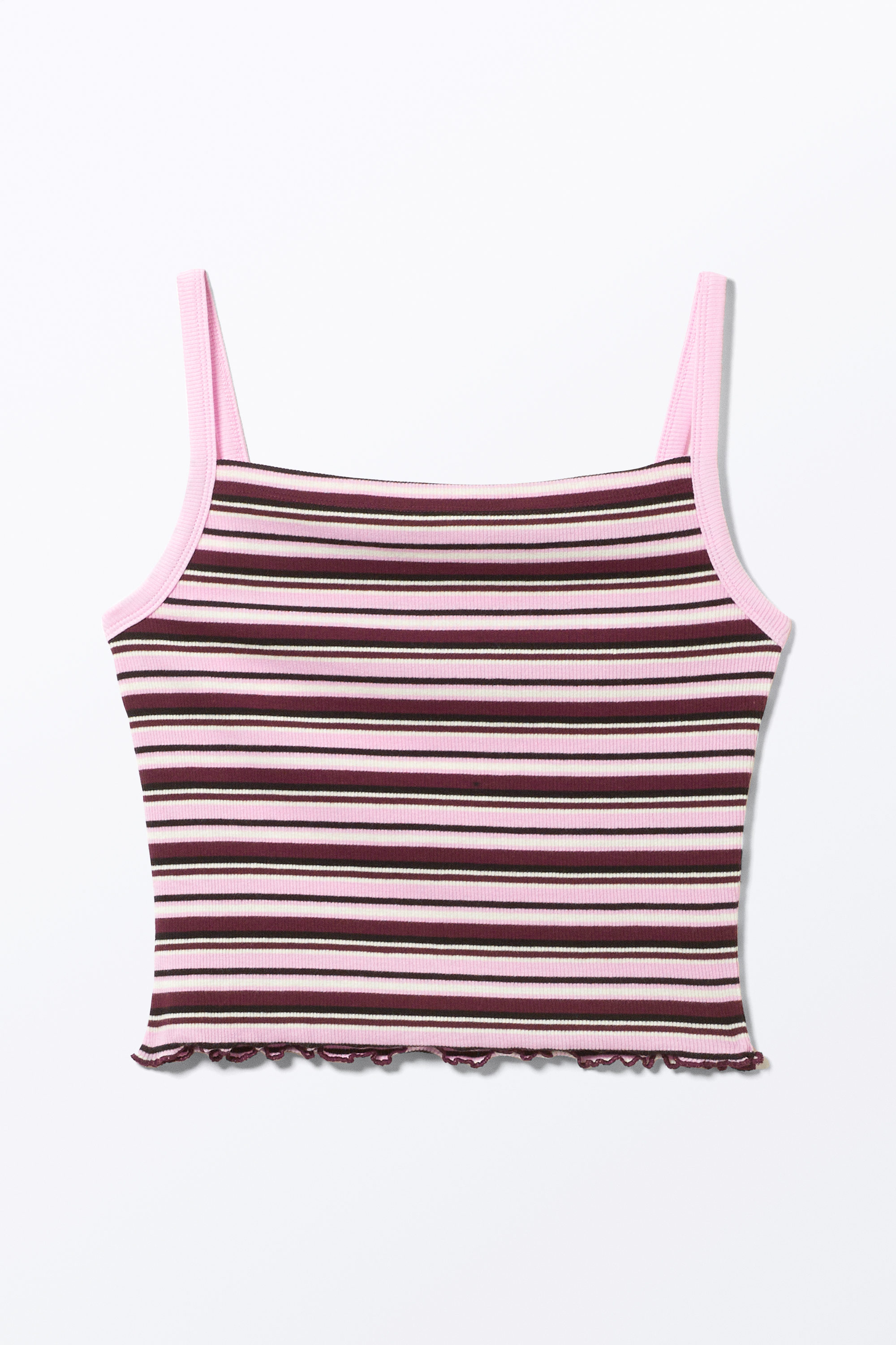 Dark Red Stripe - CroppedRibbedTankTop - 3