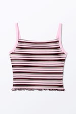 Dark Red Stripe - Cropped Ribbed Tank Top - 0