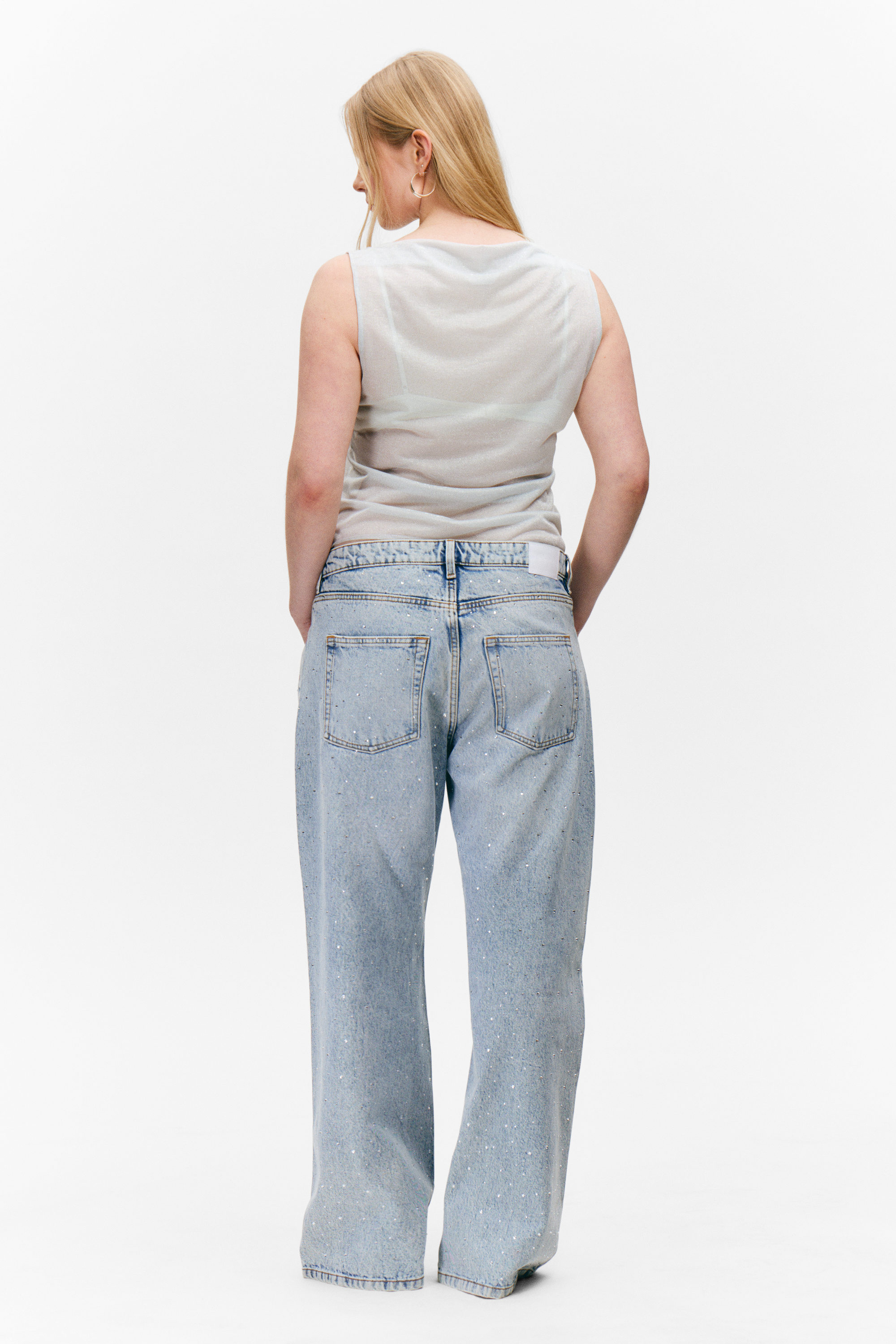 Light Grey Glitter - Sleeveless Boatneck Tank Top - 2