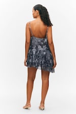 Dark Grey - Baroque Collage - Layered Ruffled Mini Cami Dress - 3