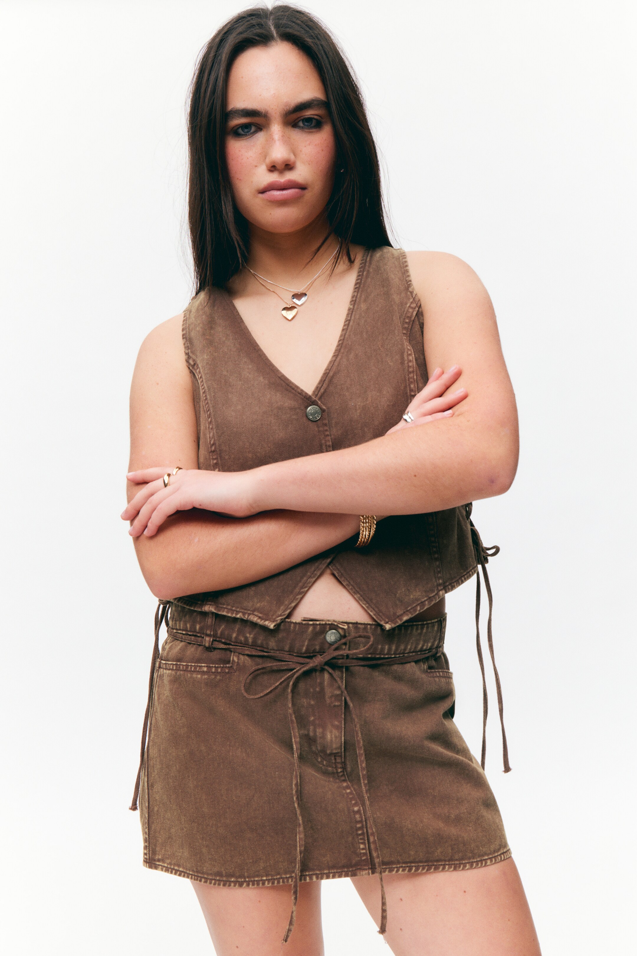 Ingrandisci l'immagine: Low Waisted Denim Mini Skirt - Washed Dark Brown - DONNA | H&M CH 2