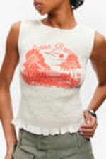Vit - Ocean Breeze - Smockad figurnära tanktop - 2