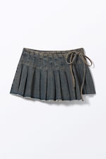 Desert Blue - Plissierter Mini-Wickelrock aus Denim - 0