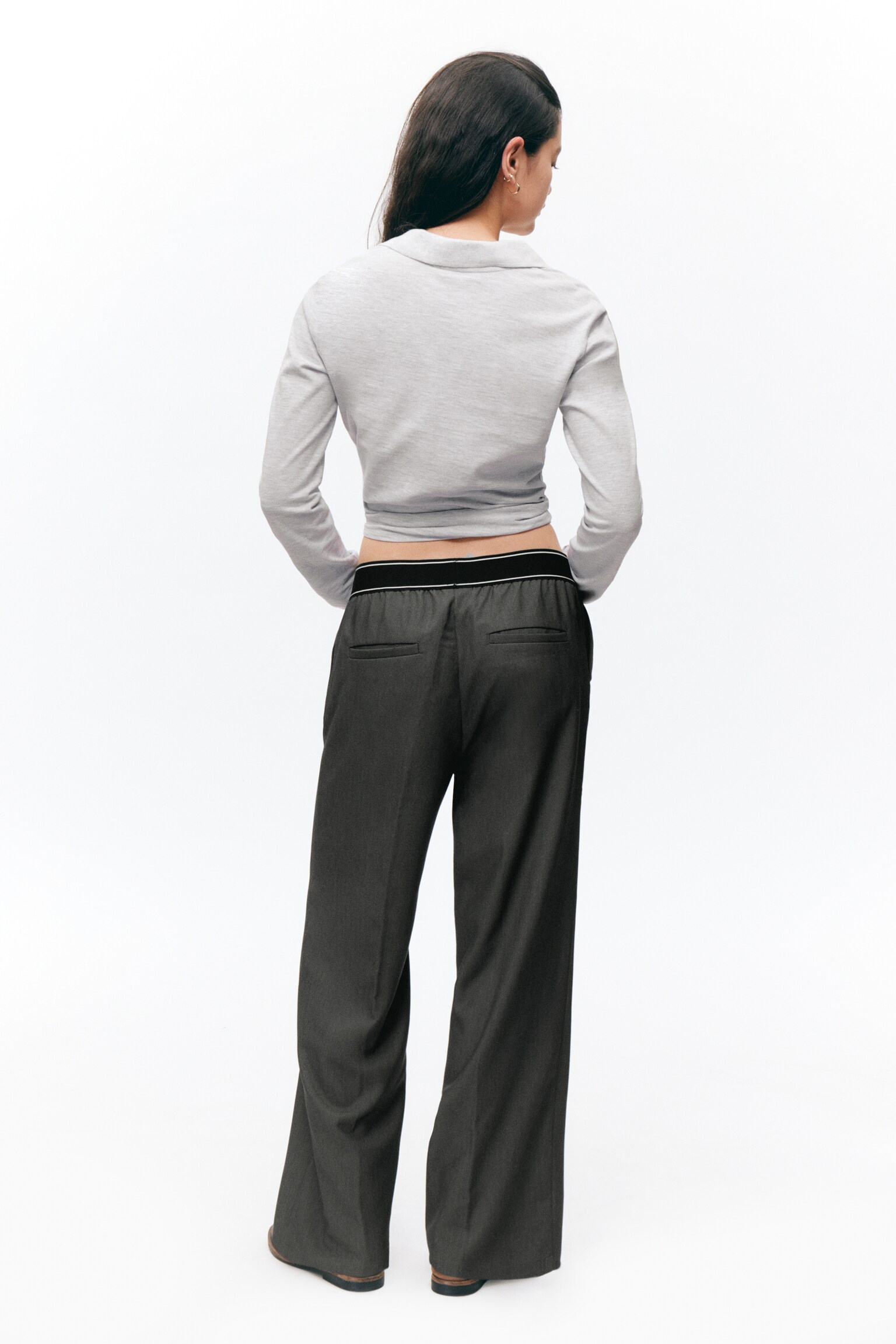 Loose Elastic Suiting Trousers - Dark Grey/Black/Checked Dark Blue - 4
