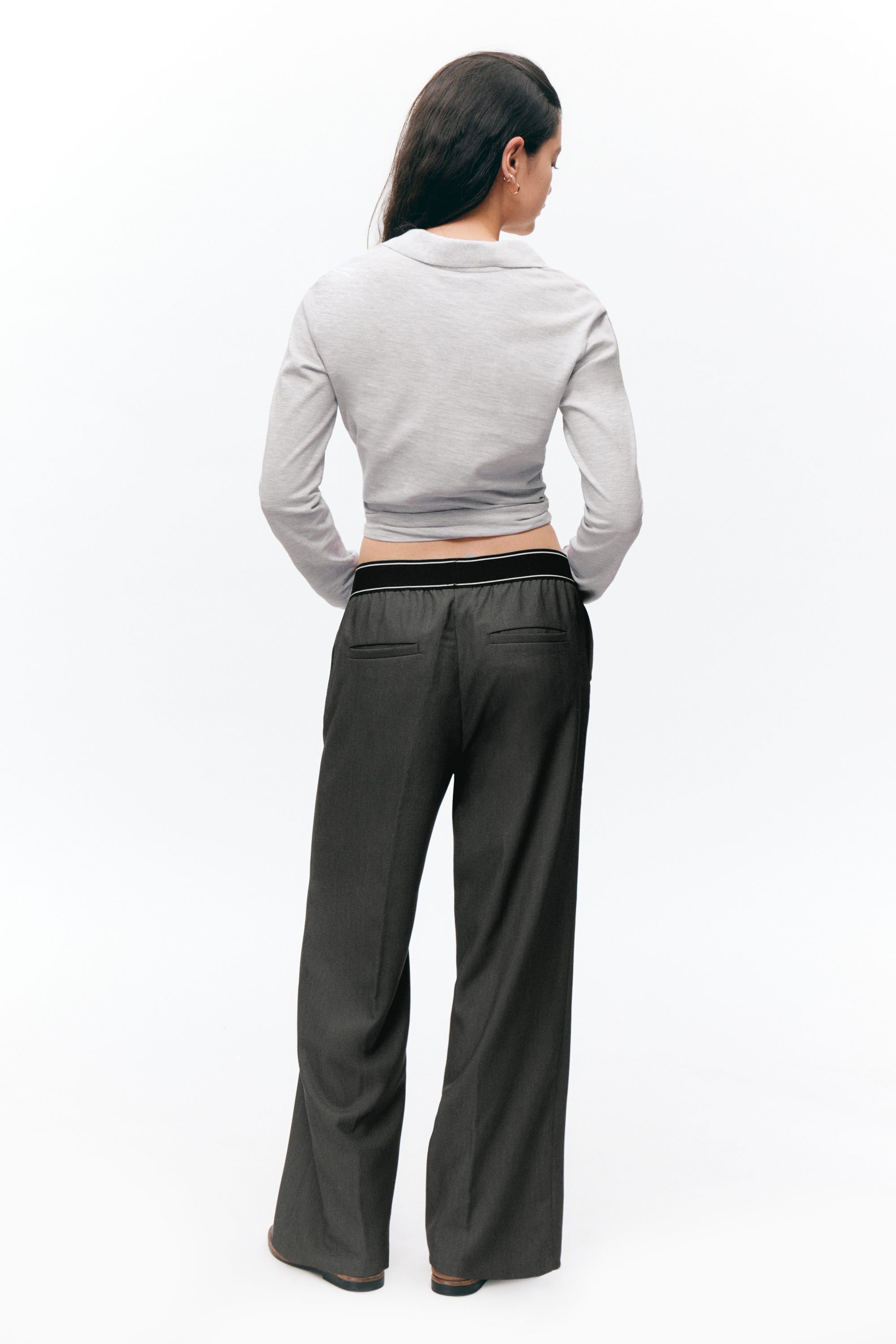 Dark Grey - Loose Elastic Suiting Trousers - 2