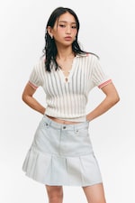 Fluid Blue - Hellblau - Plissierter Mini-Jeansrock - 1