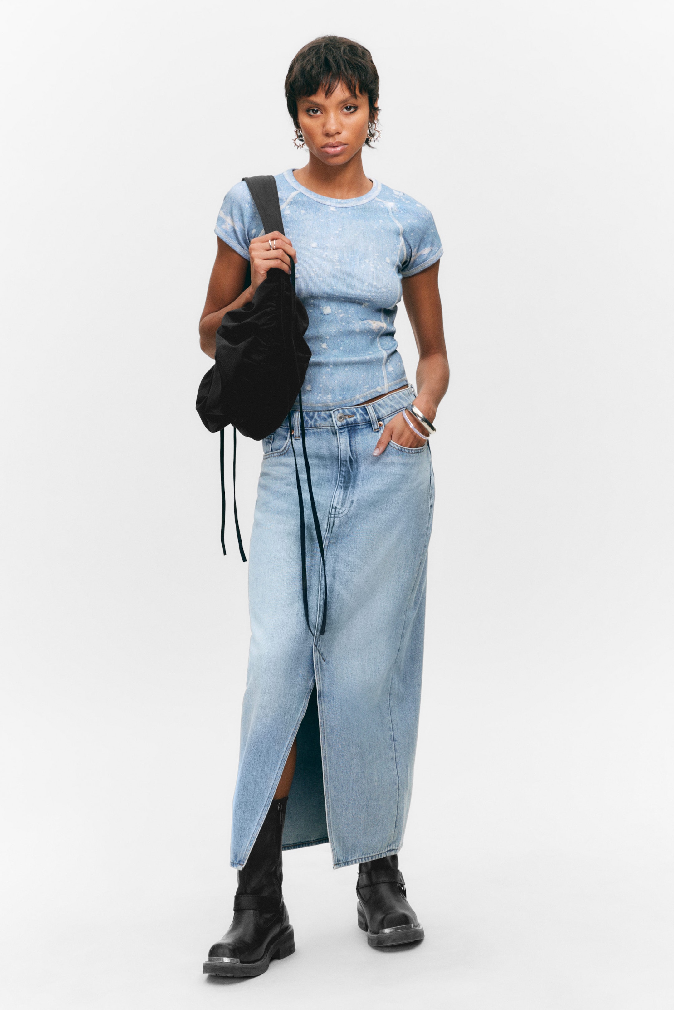 Fresh Blue - Light Blue - Midi denim skirt - 1