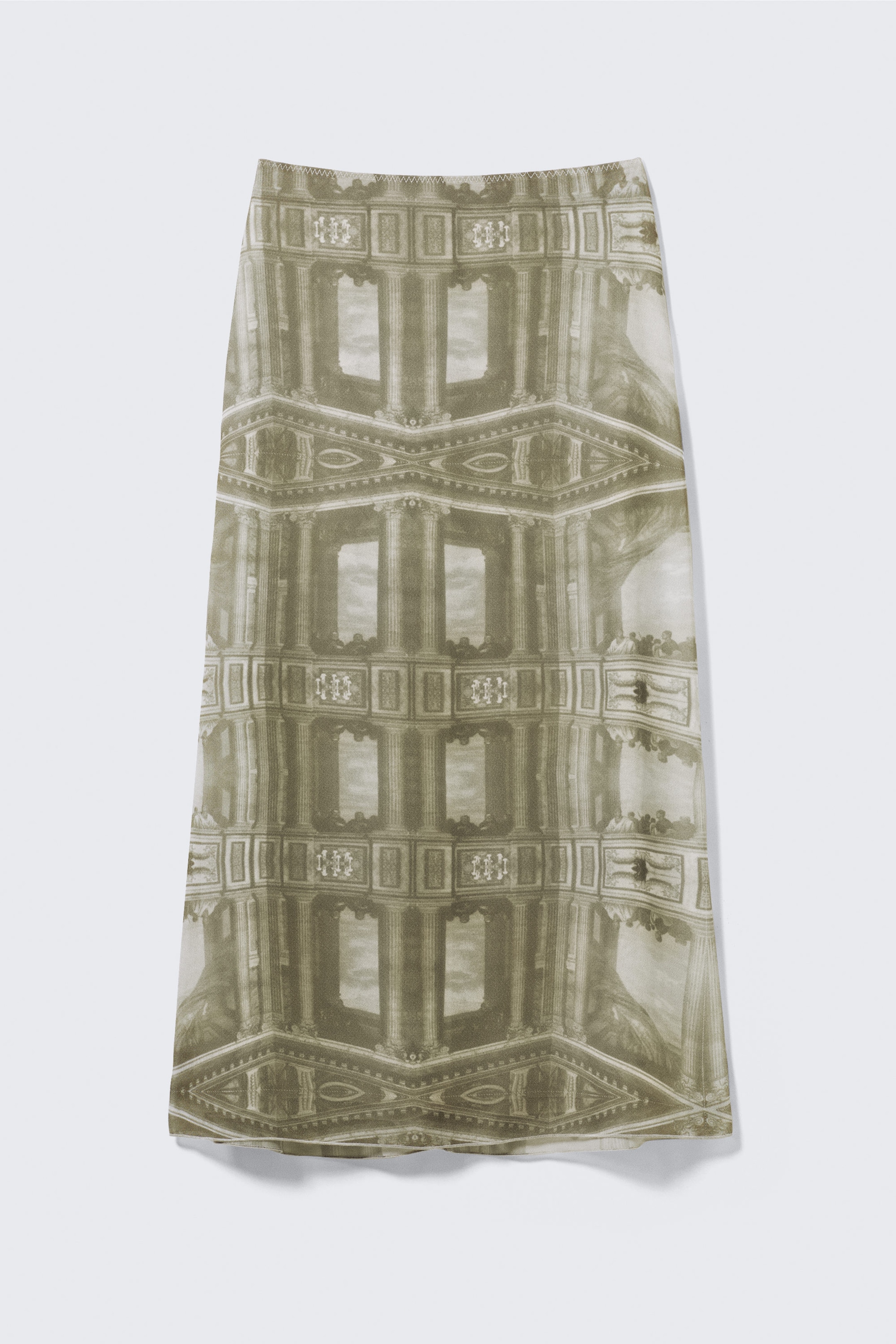 Khaki Green - Baroque Collage - Printed Low Rise Maxi Skirt - 4