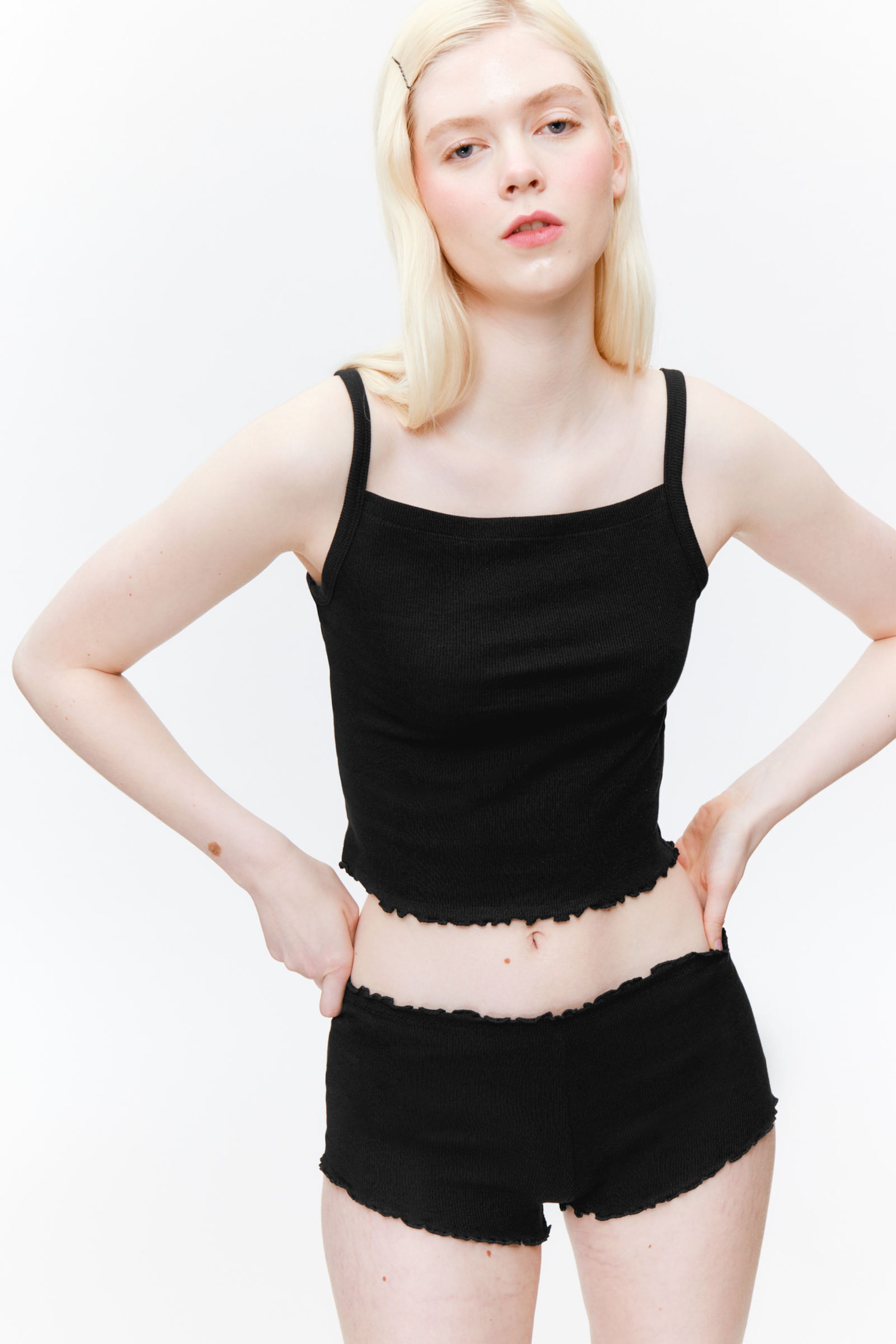 Black - Cropped Ribbed Tank Top - 2