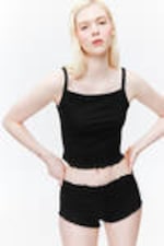 Black - Cropped Ribbed Tank Top - 2