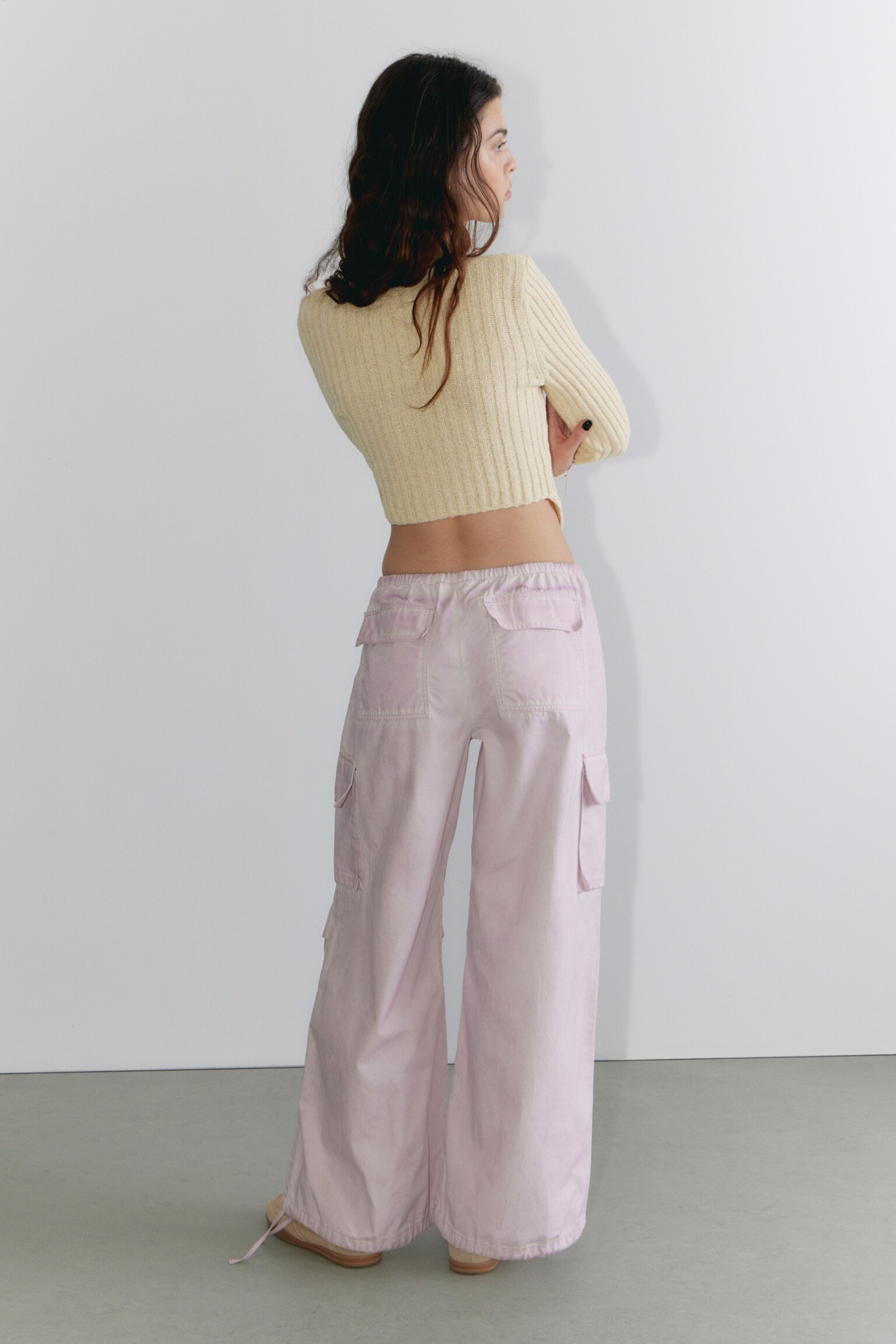 Relaxed Cotton Cargo Trousers - Light Dusty Pink/Washed Brown - 6