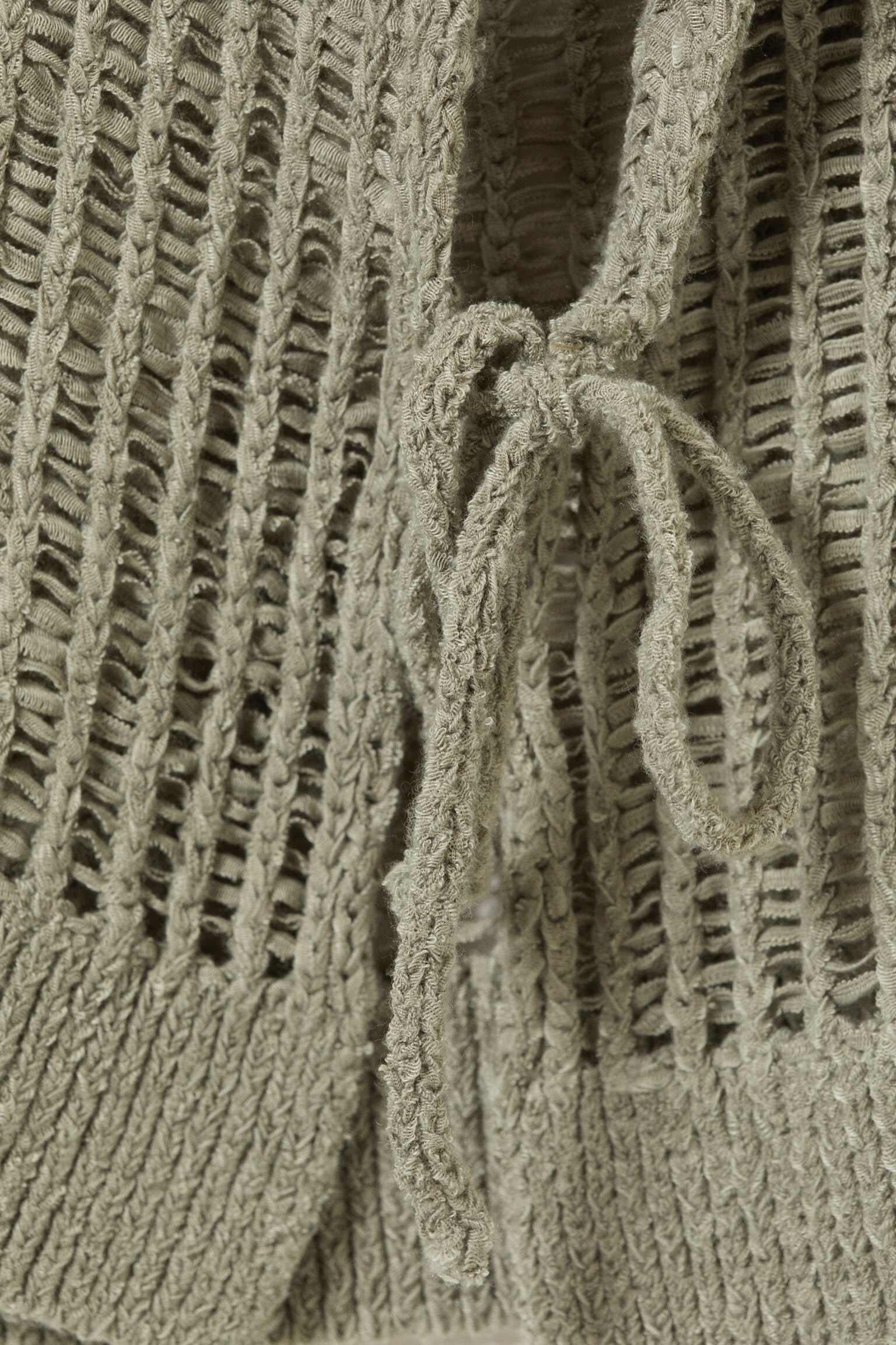Loose Open-Knit Side Slit Sweater - Khaki Green/White/Light Blue - 3