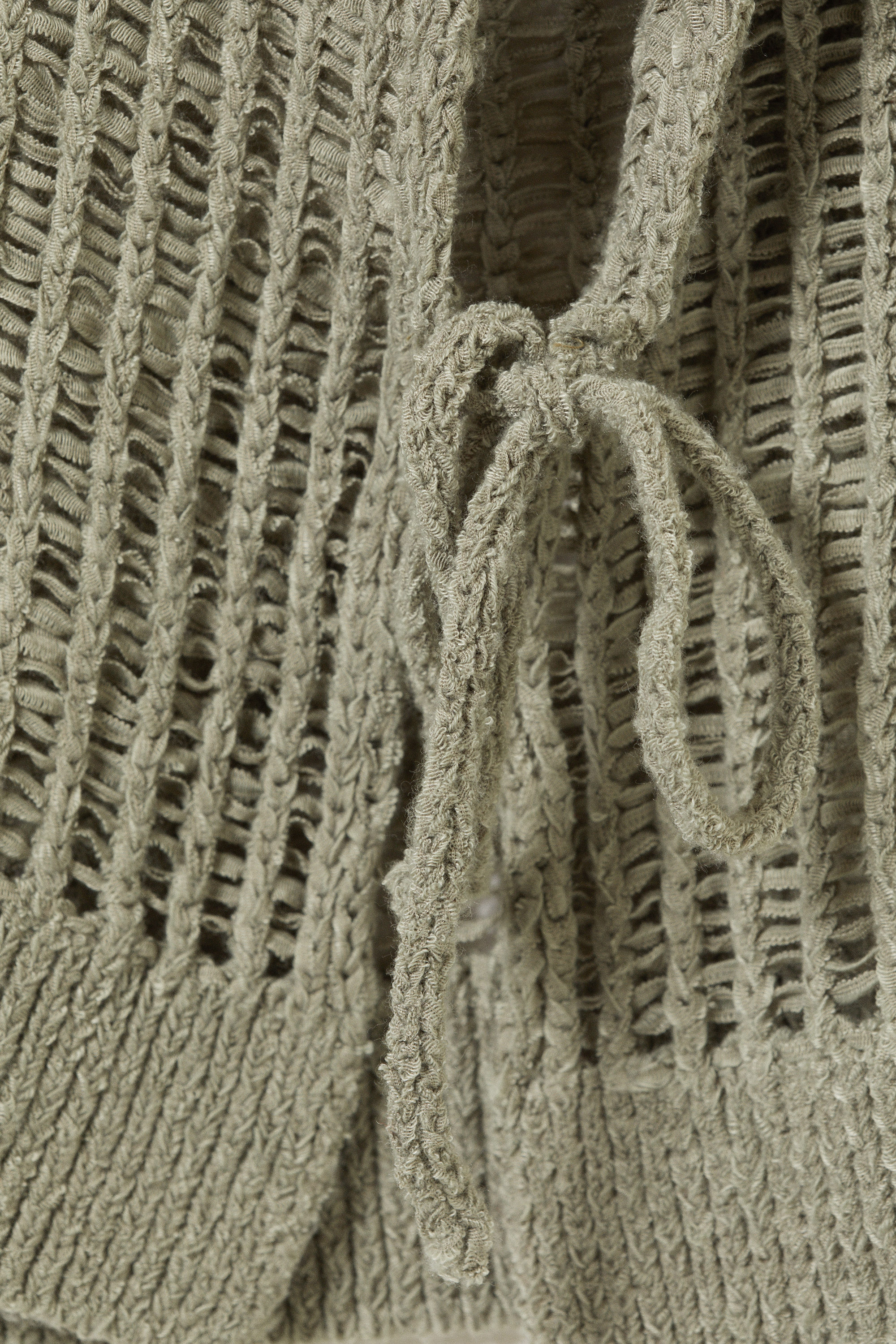 Khaki Green - Loose Open-Knit Side Slit Sweater - 4