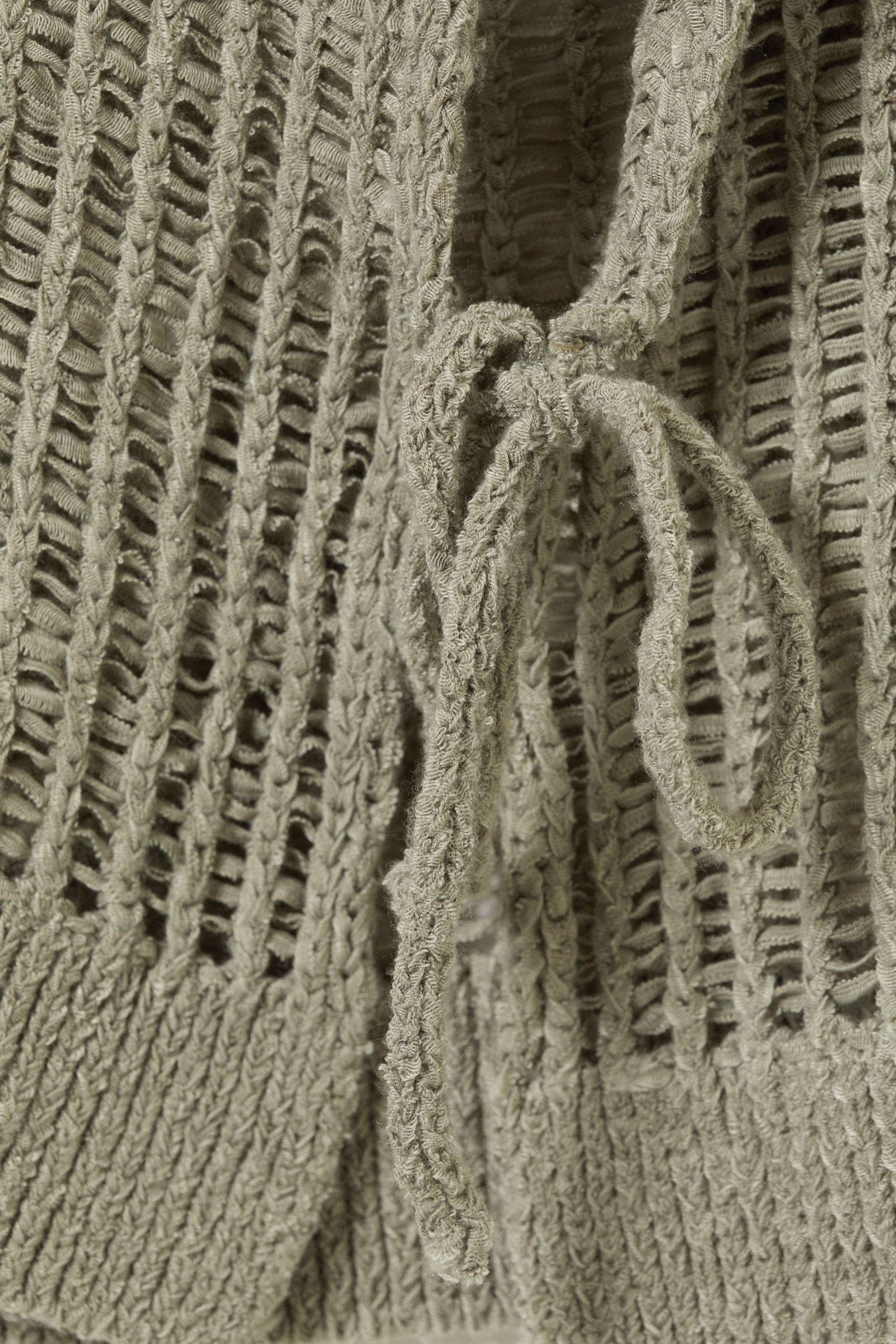 Khaki Green - Loose Open-Knit Side Slit Sweater - 2