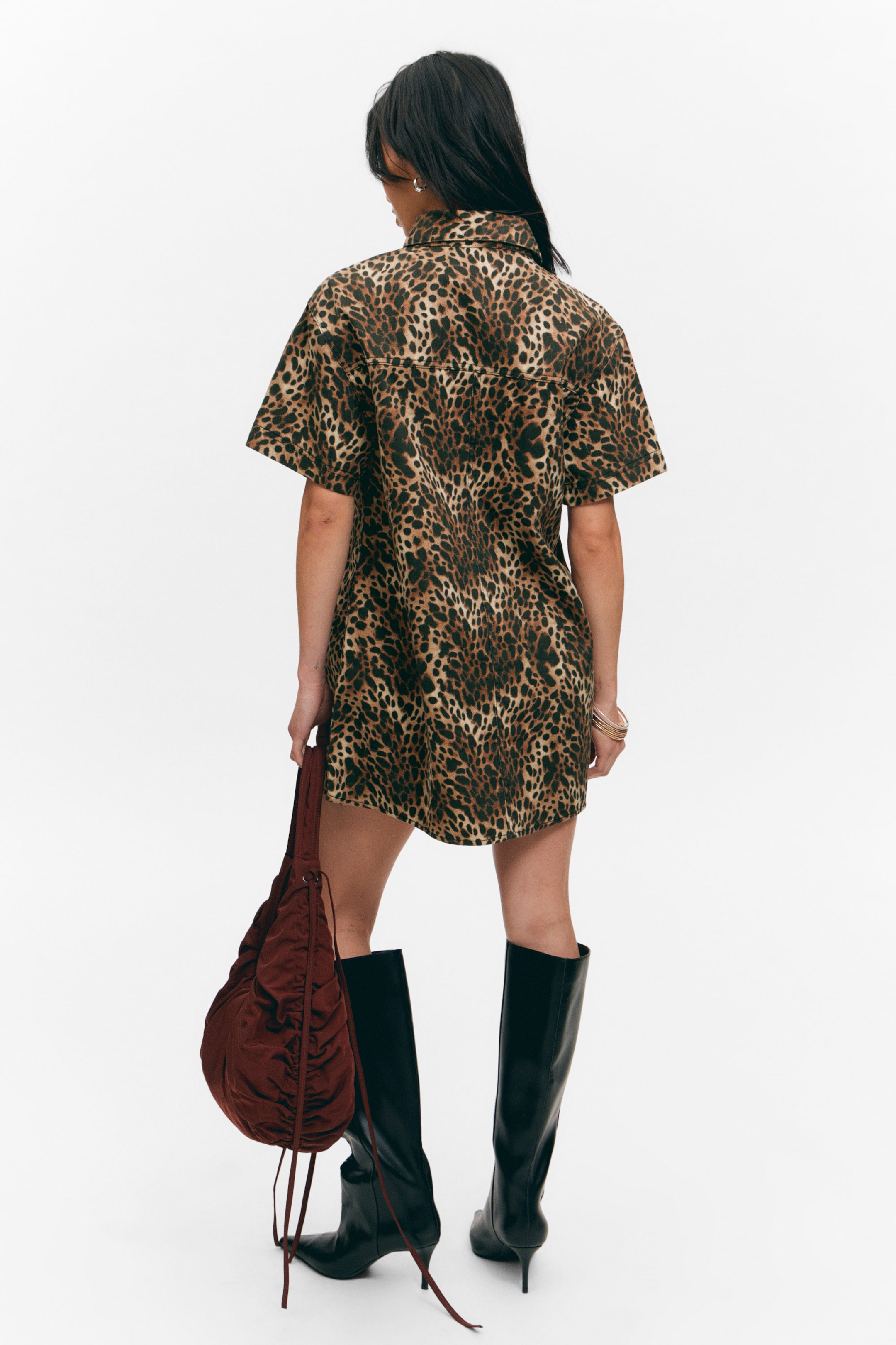 Leopard - Kurzärmeliges Mini-Hemdkleid - 3