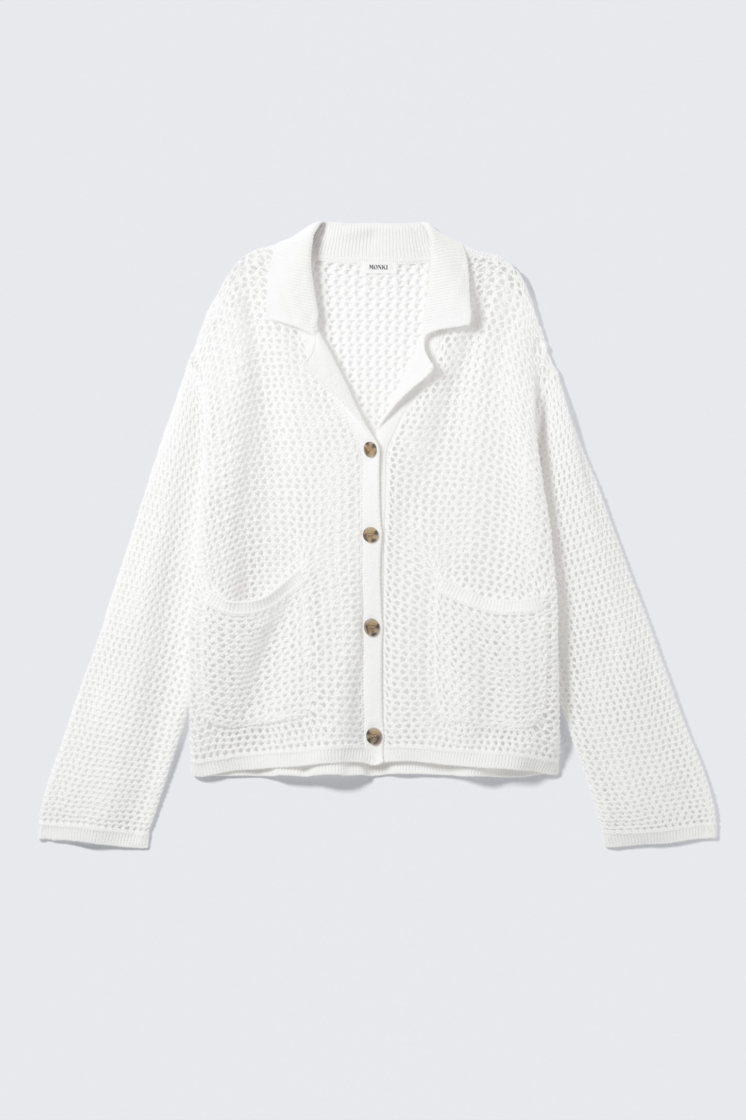 Open-Knit Button-Up Cardigan - Dusty White/Black - 2