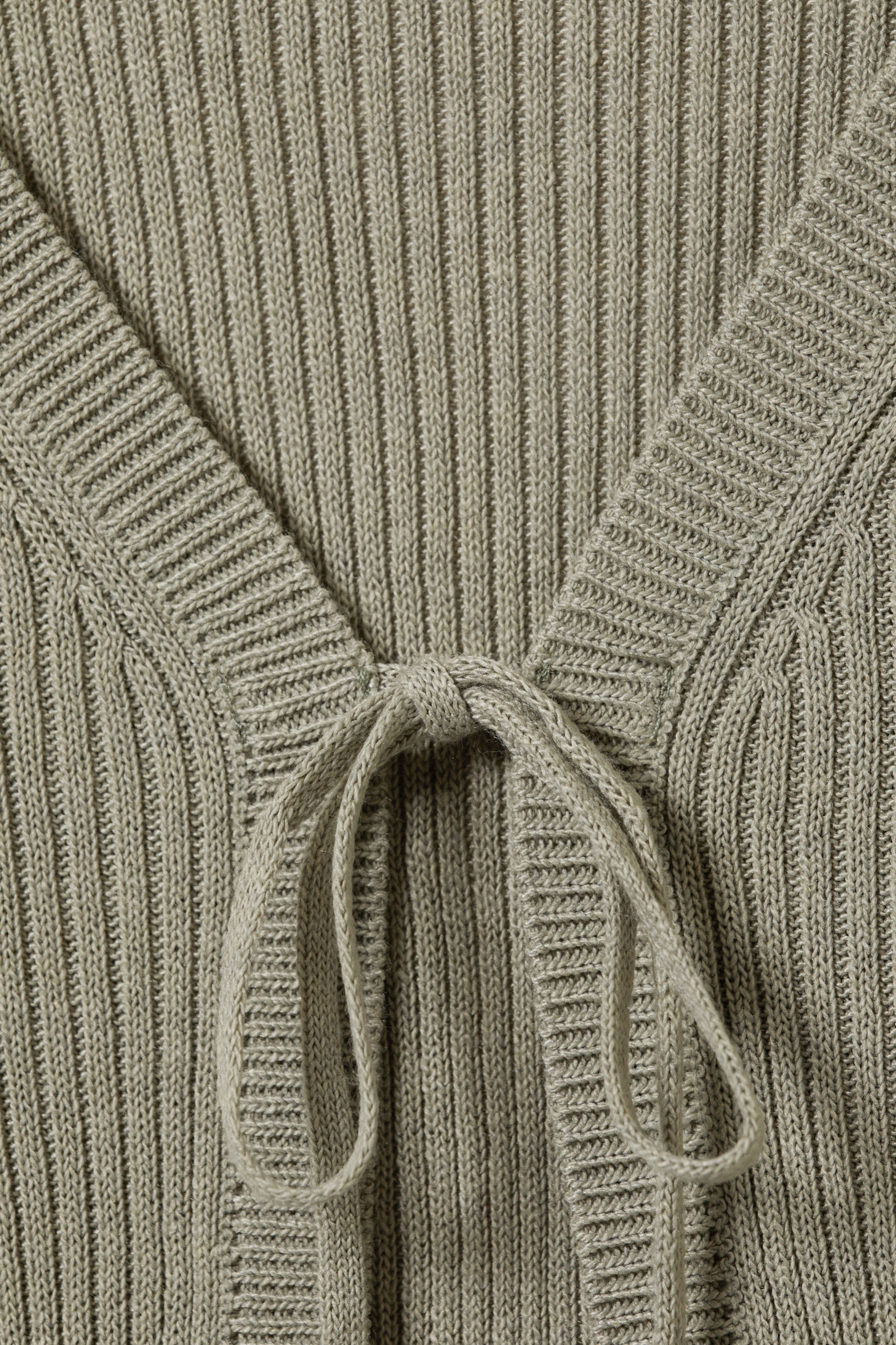 Khaki Green - Ribbed Tie-Front Cardigan - 5