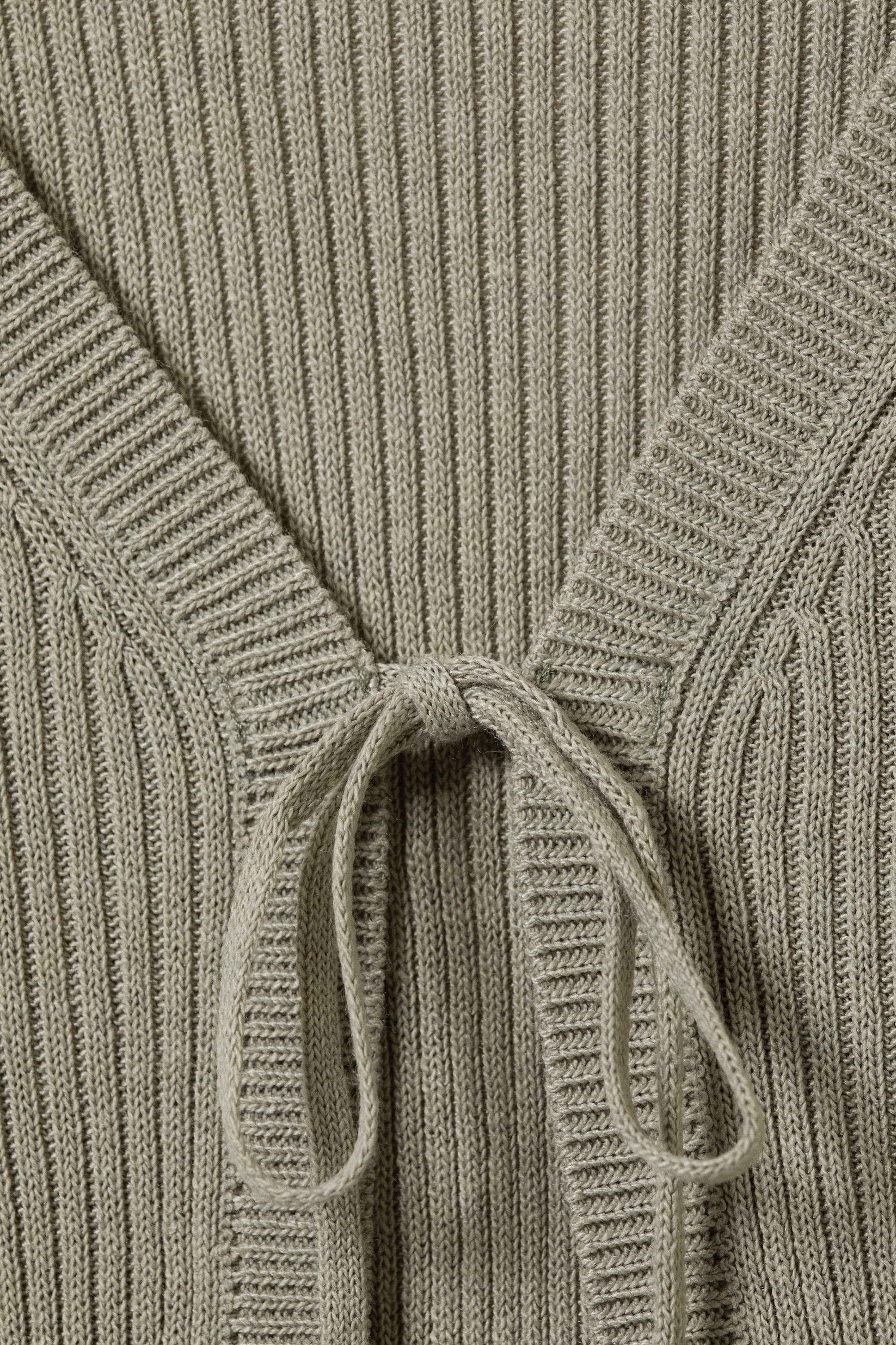 Khaki Green - Ribbed Tie-Front Cardigan - 5