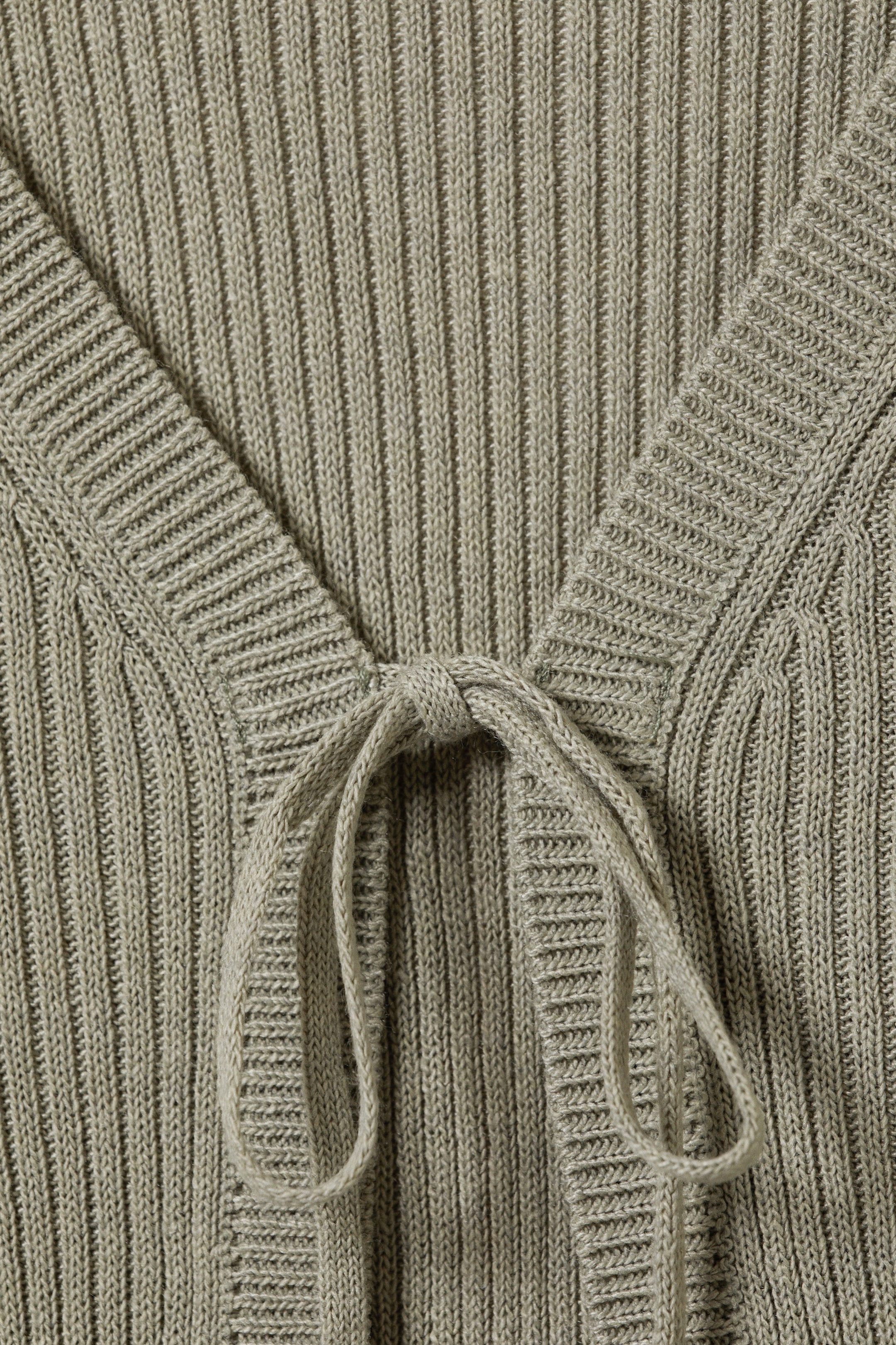Khaki Green - Ribbed Tie-Front Cardigan - 4