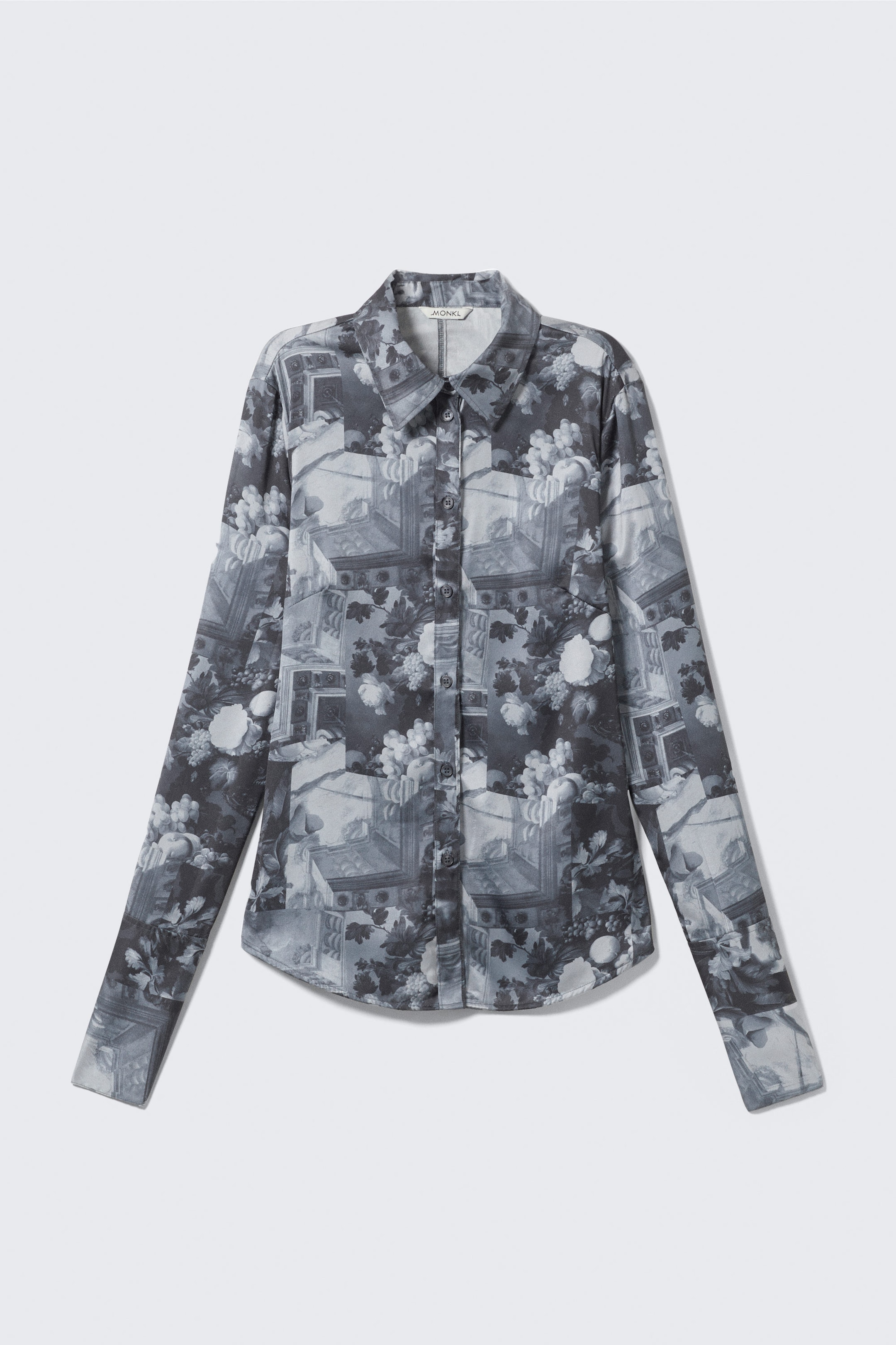 Dunkelgrau - Blumen-Collage - Bedrucktes Hemd mit Knopfleiste im Slim Fit - 4