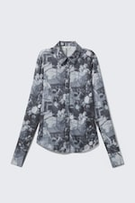 Dunkelgrau - Blumen-Collage - Bedrucktes Hemd mit Knopfleiste im Slim Fit - 4