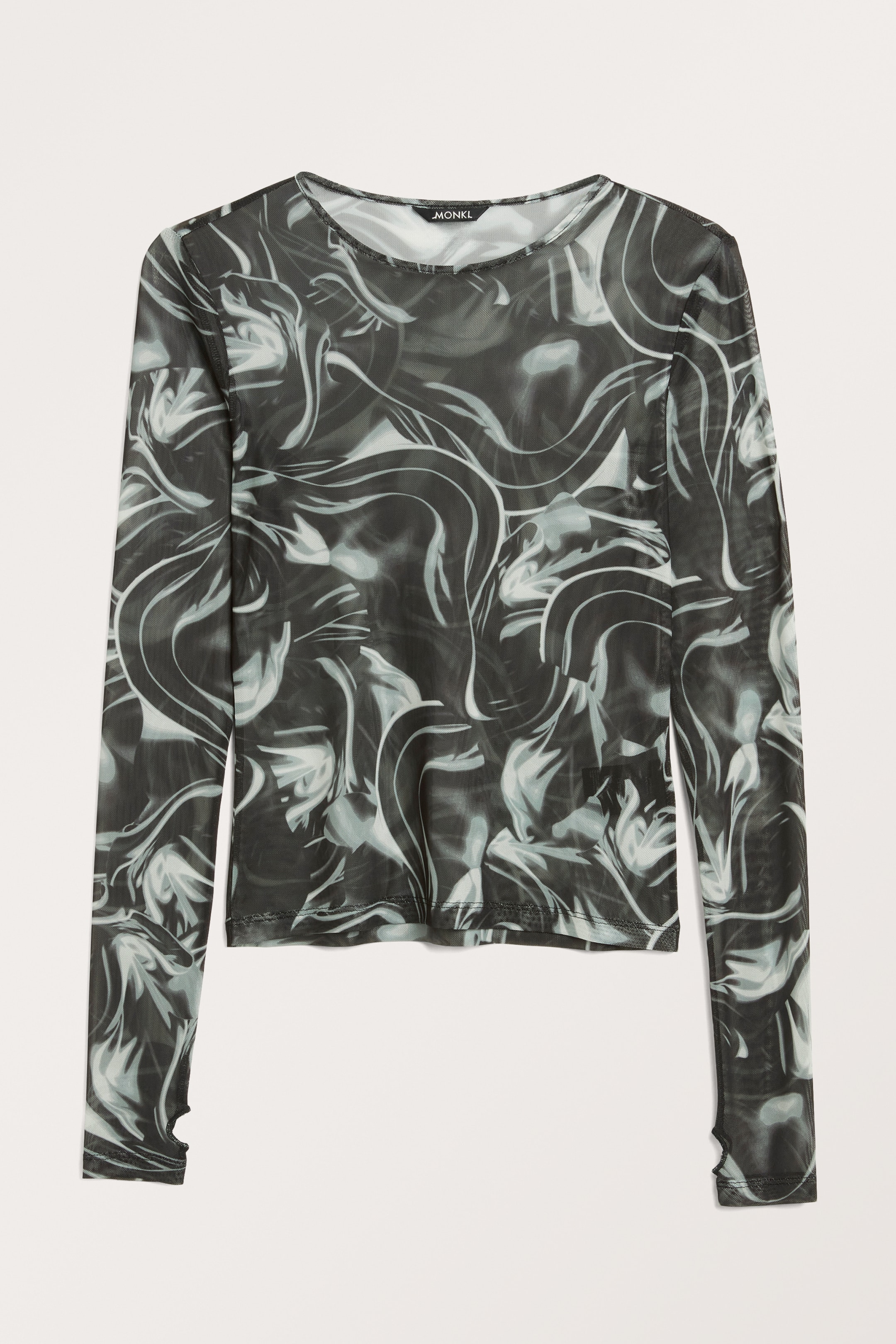 Zobacz większy obraz: Long sleeve mesh top with thumbholes - Czarno-biała woda wiruje - ONA | H&M PL 1