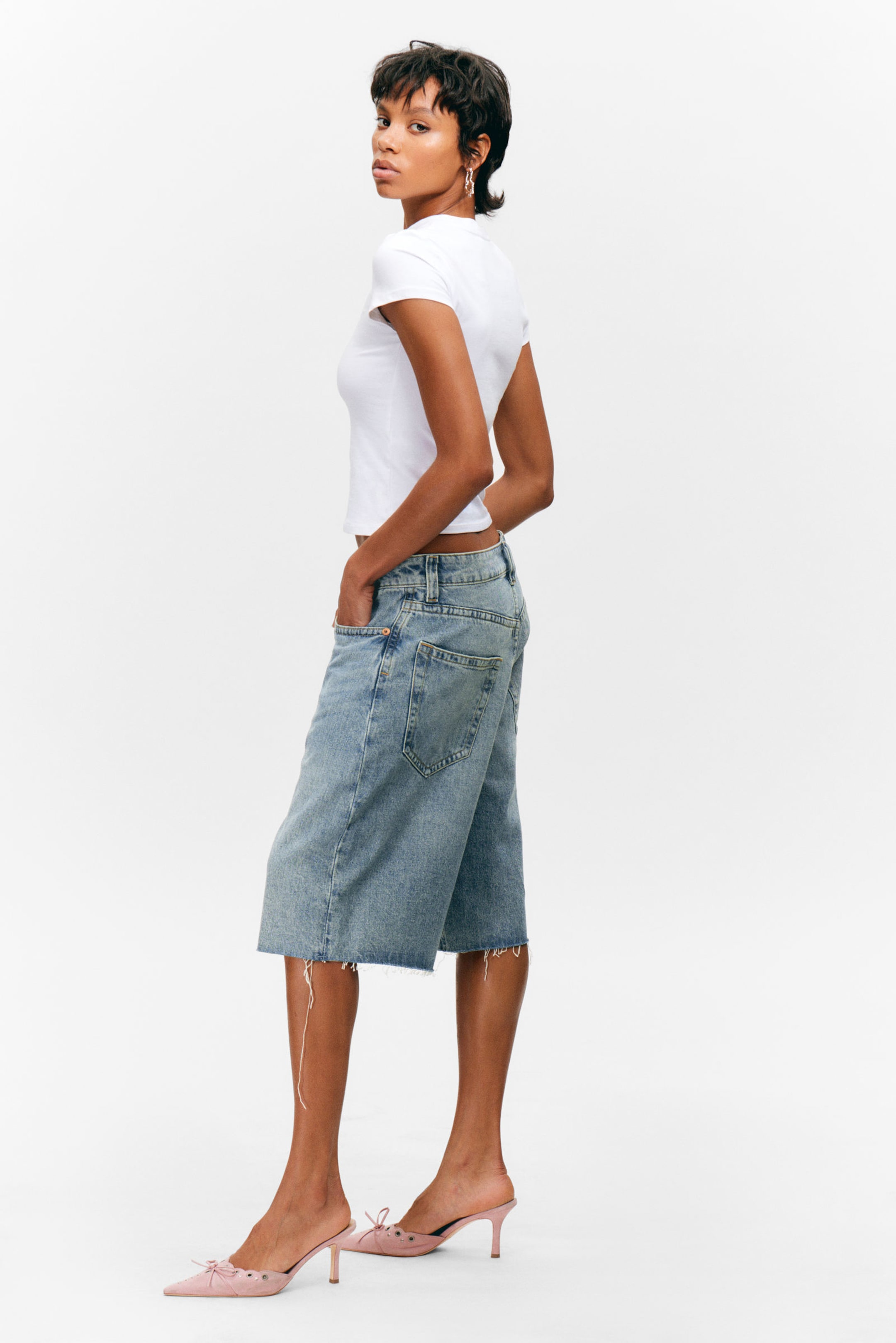 Mid Blue - Medium Blue - Peggy Low Waist Loose Baggy Leg Denim Shorts - 2