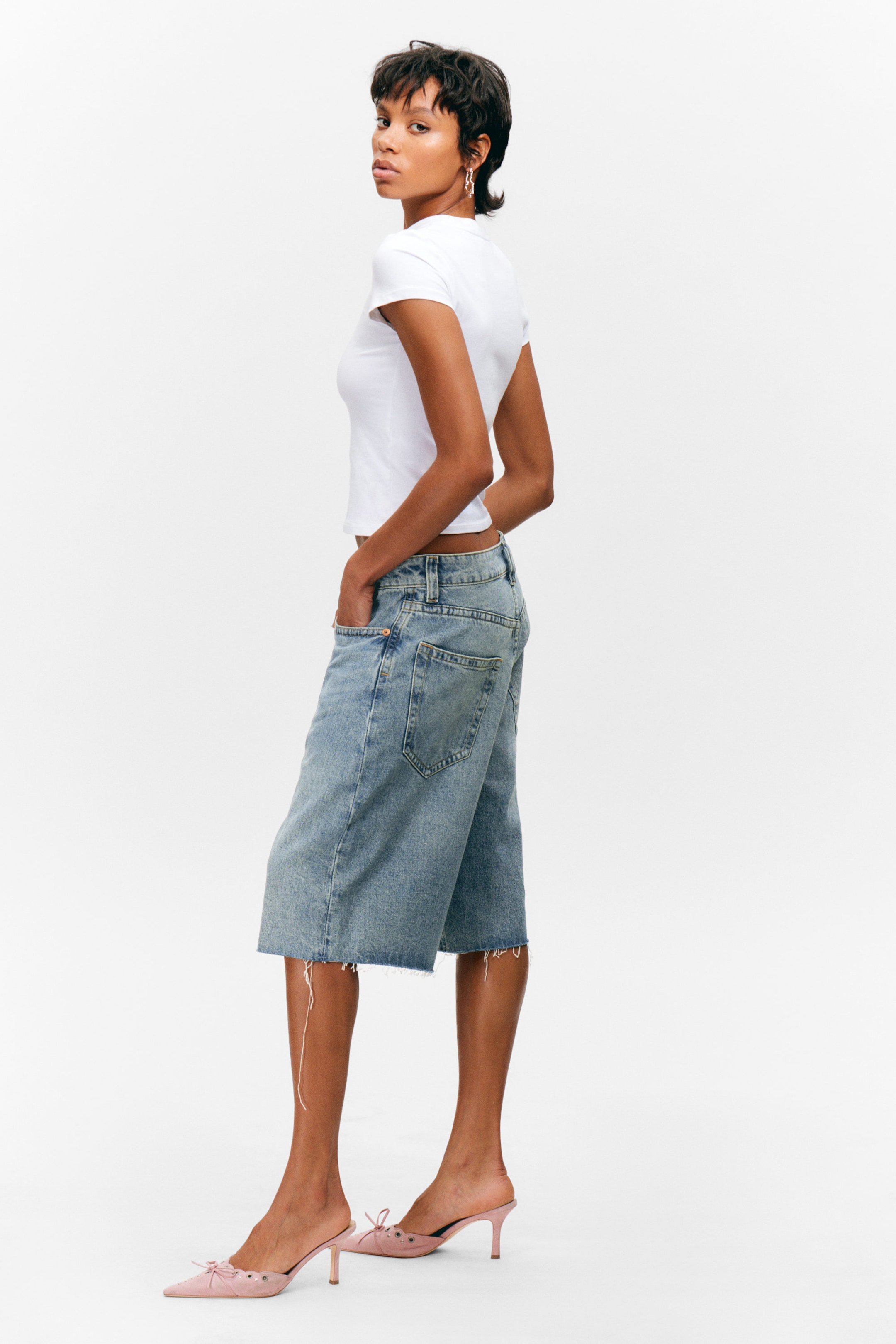 Mid Blue - Medium Blue - Peggy Low Waist Loose Baggy Leg Denim Shorts - 2