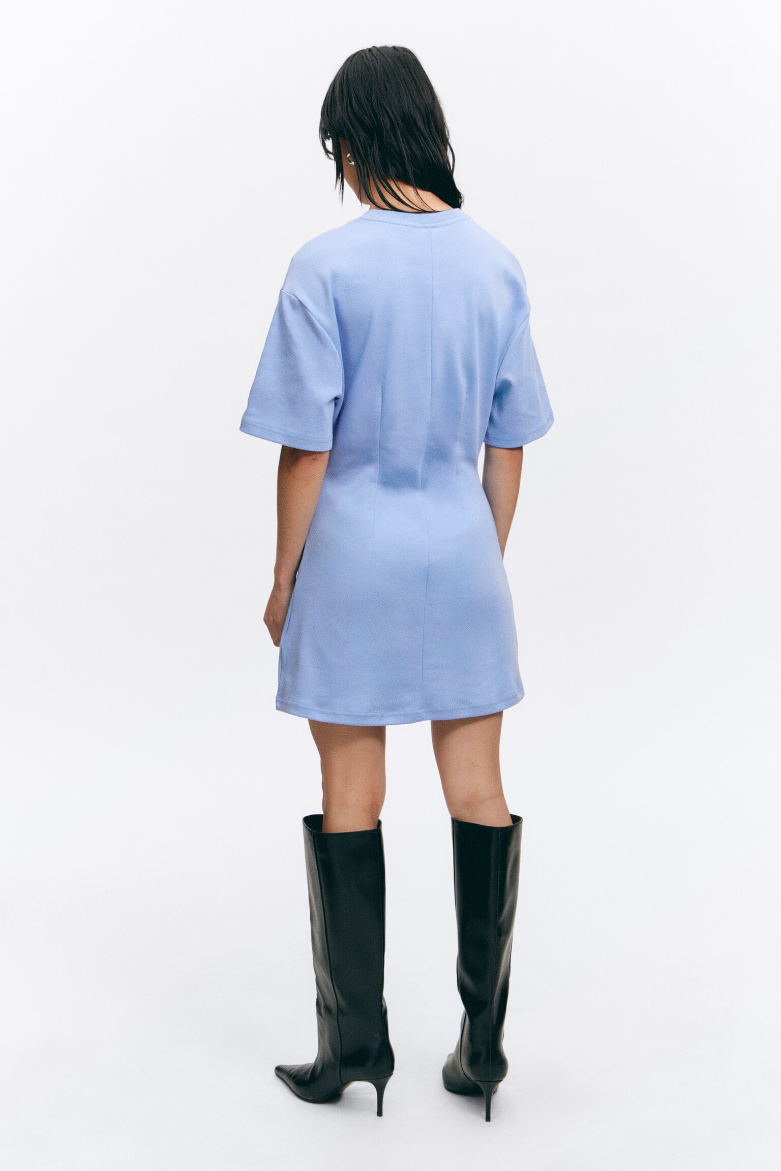 Structured Mini T-shirt Dress - Blue/White/Black - 3