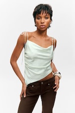 Mint Green - Asymmetric Satin Strap Top - 0