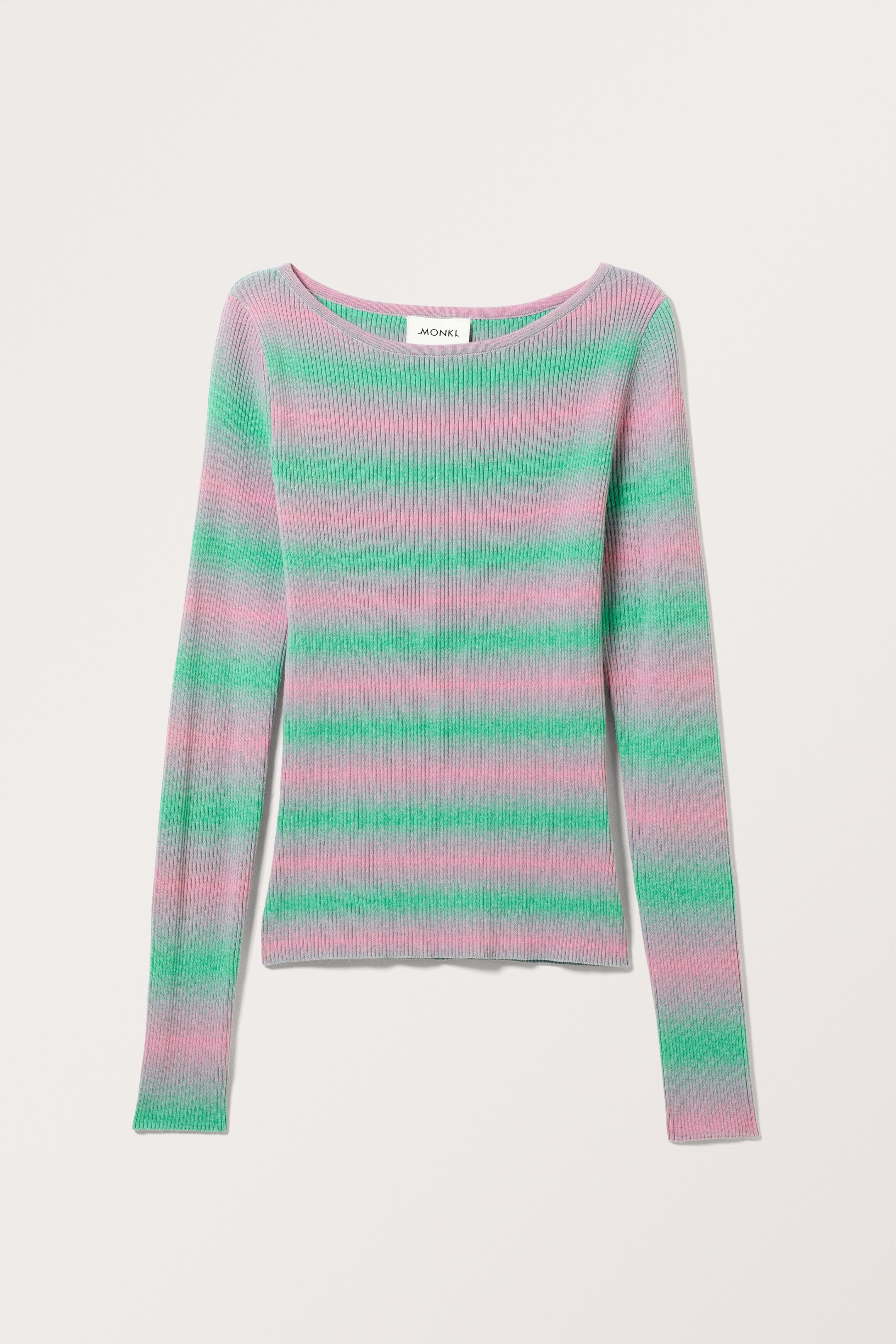 Se større billede: Ribstrikket top med lange ærmer og bådudskæring - Grøn pink - DAME | H&M DK 1