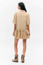 Beige - Oversized Ruffled Mini Shirt Dress - 3