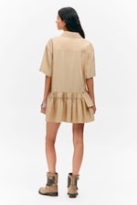 Beige - Oversized mini-overhemdjurk met ruches - 3