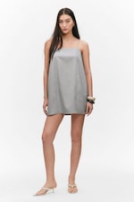 Light Grey - Pinstripe - Tie-Back Twill Mini Dress - 1