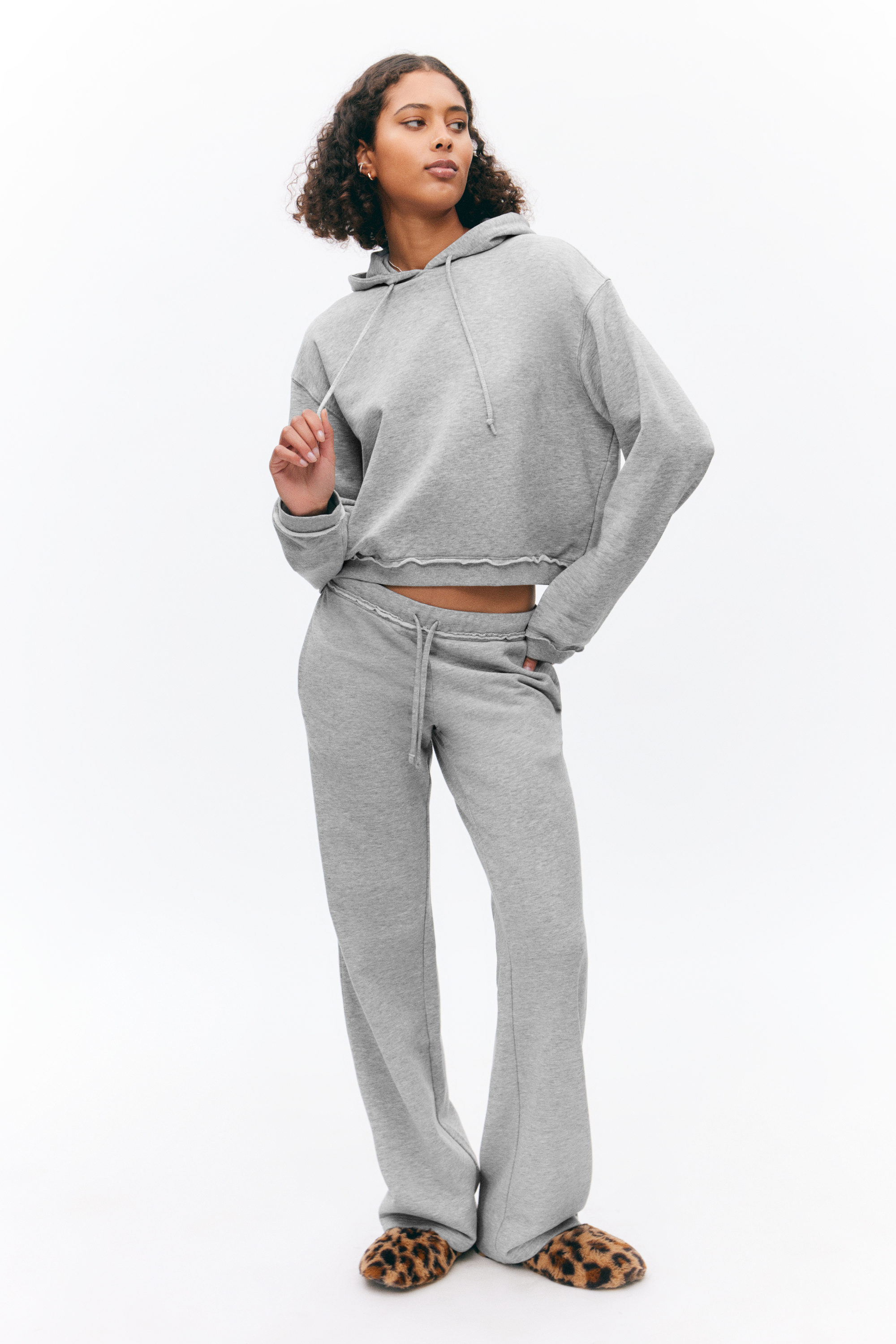 Grey Melange - Cropped Terry Pyjama Hoodie - 1