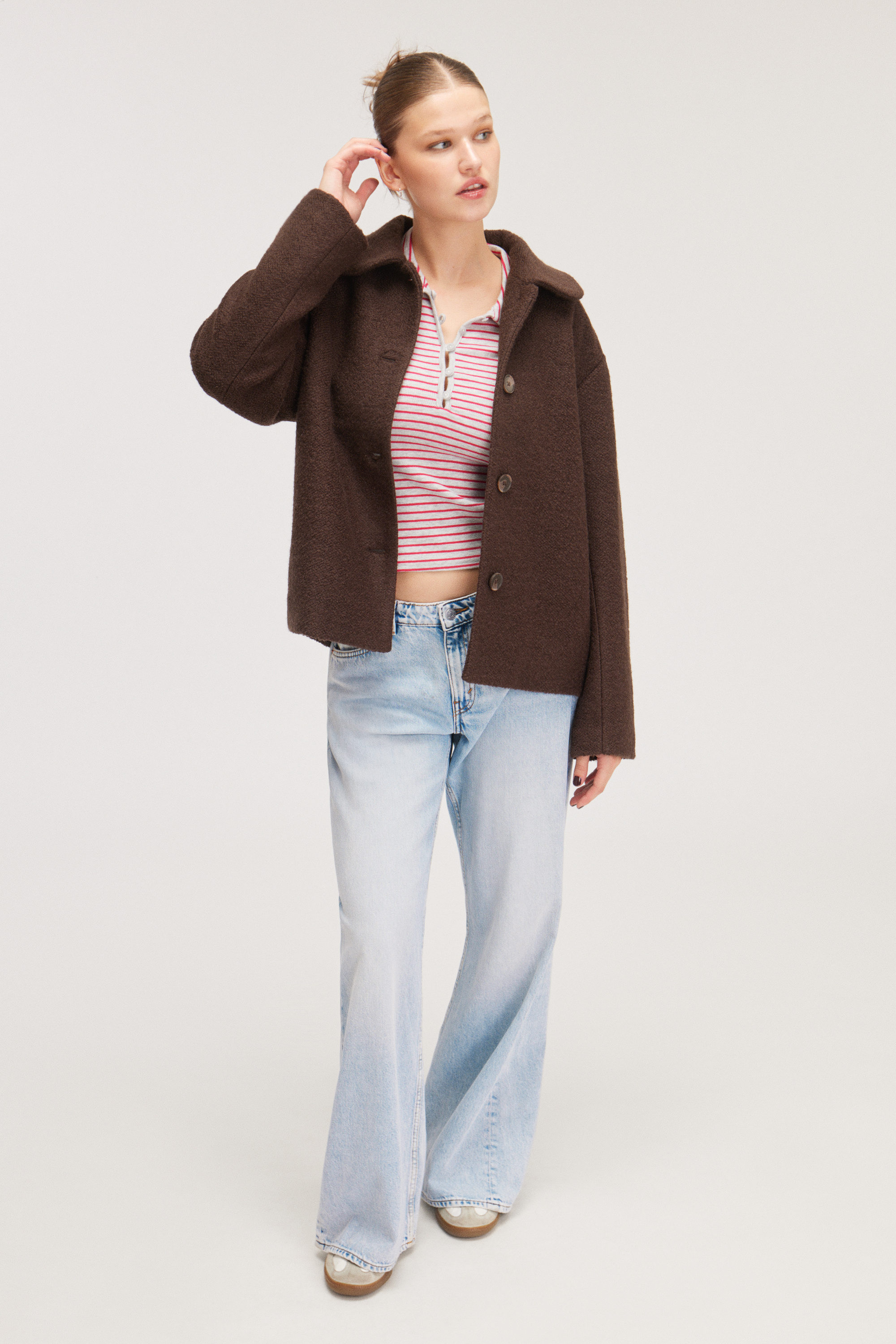 Dark Brown - Single-breasted Wool Blend Jacket - 0