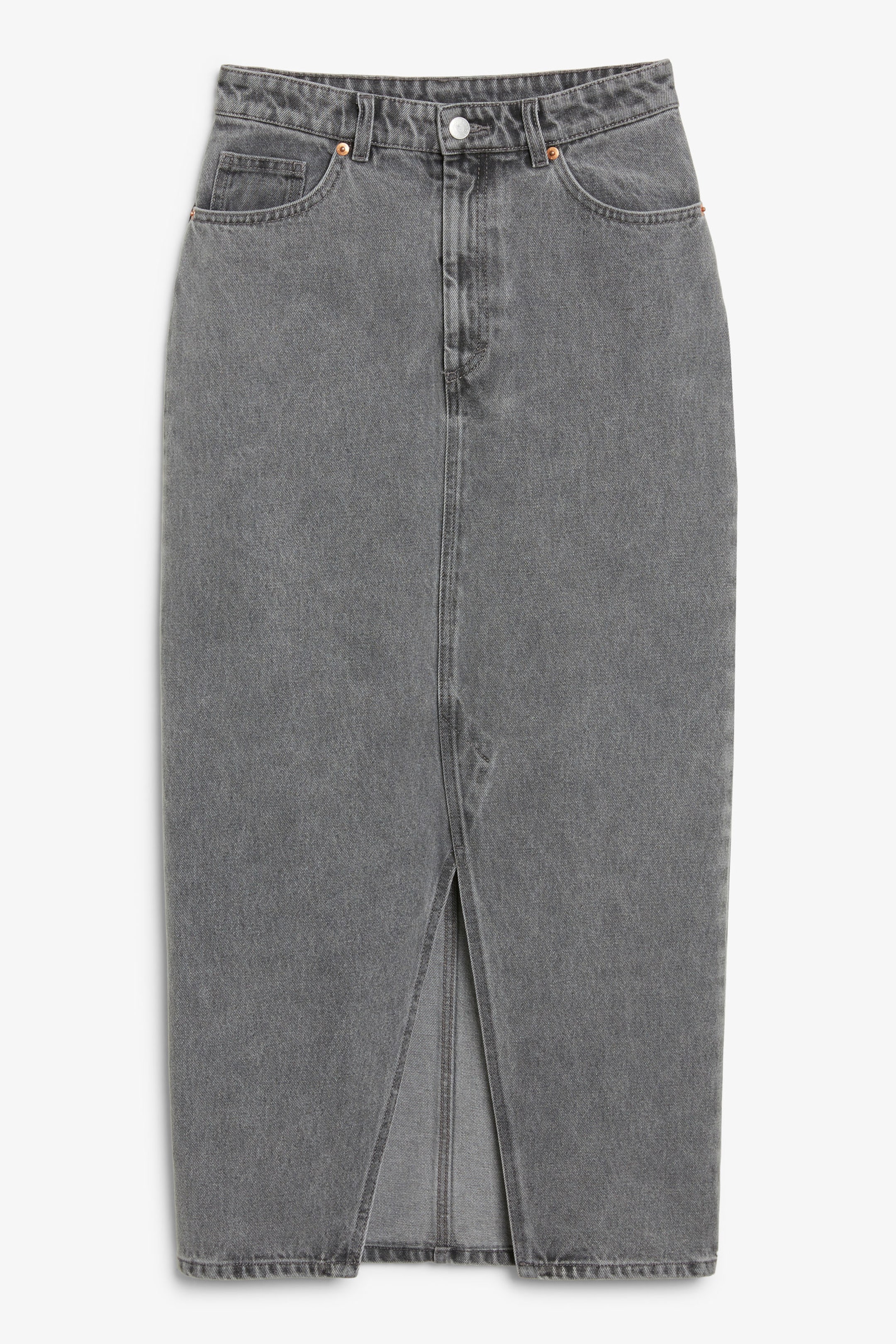 Grey - Midi denim skirt - 0