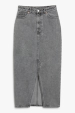 Grey - Midi denim skirt - 0